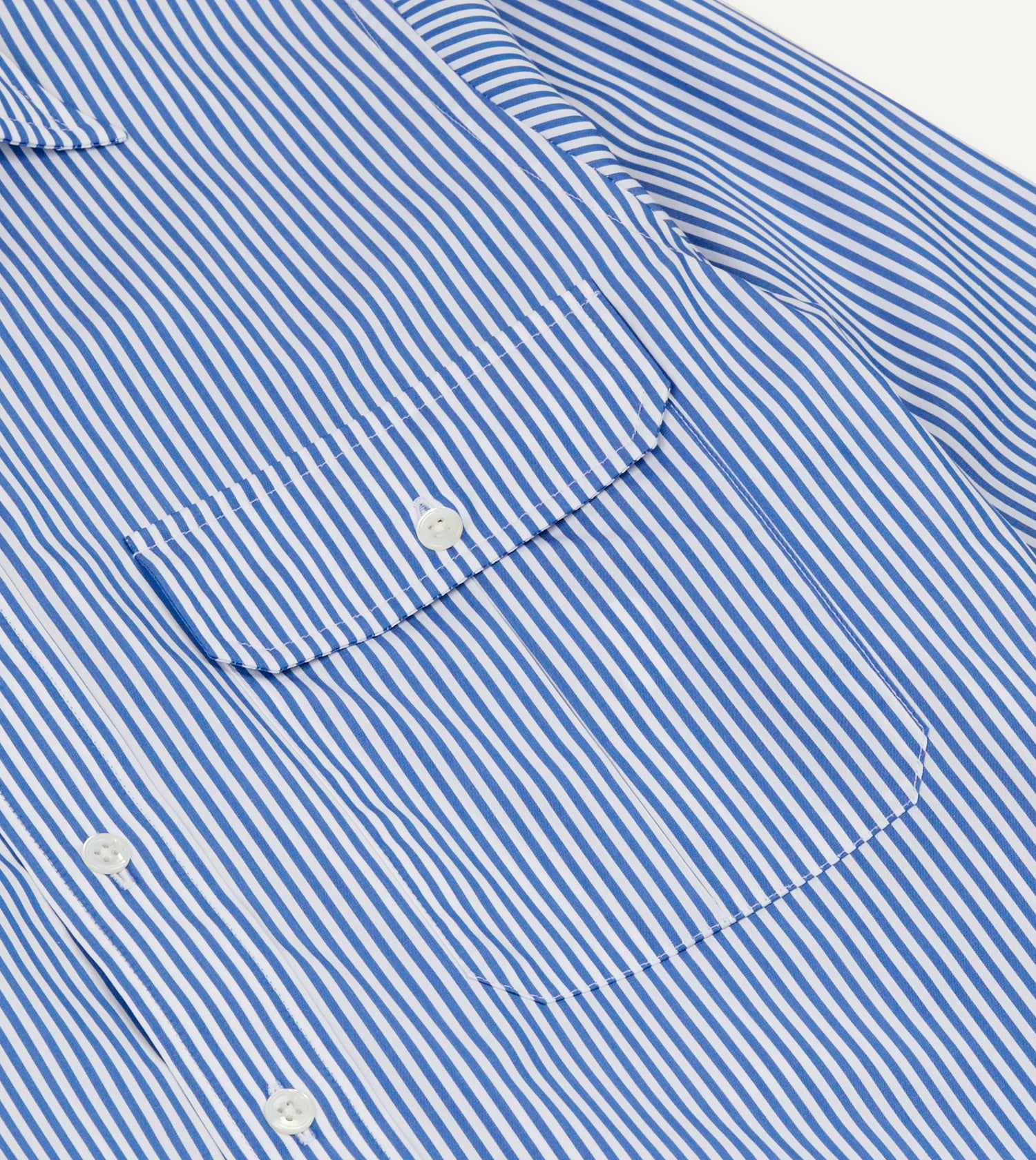 Blue and White Stripe Long Point Collar Flap Pocket Poplin Shirt