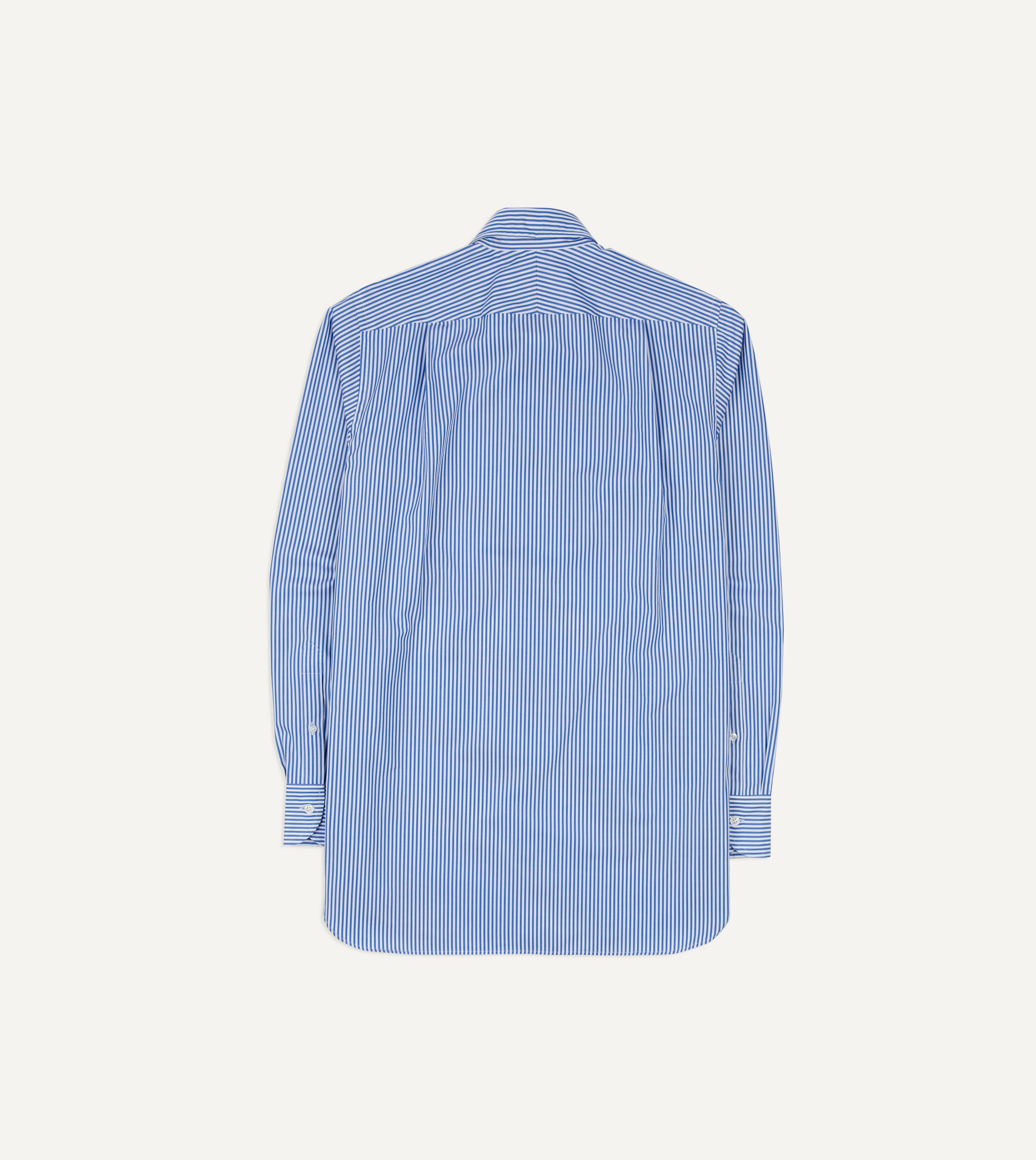 Blue and White Stripe Long Point Collar Flap Pocket Poplin Shirt