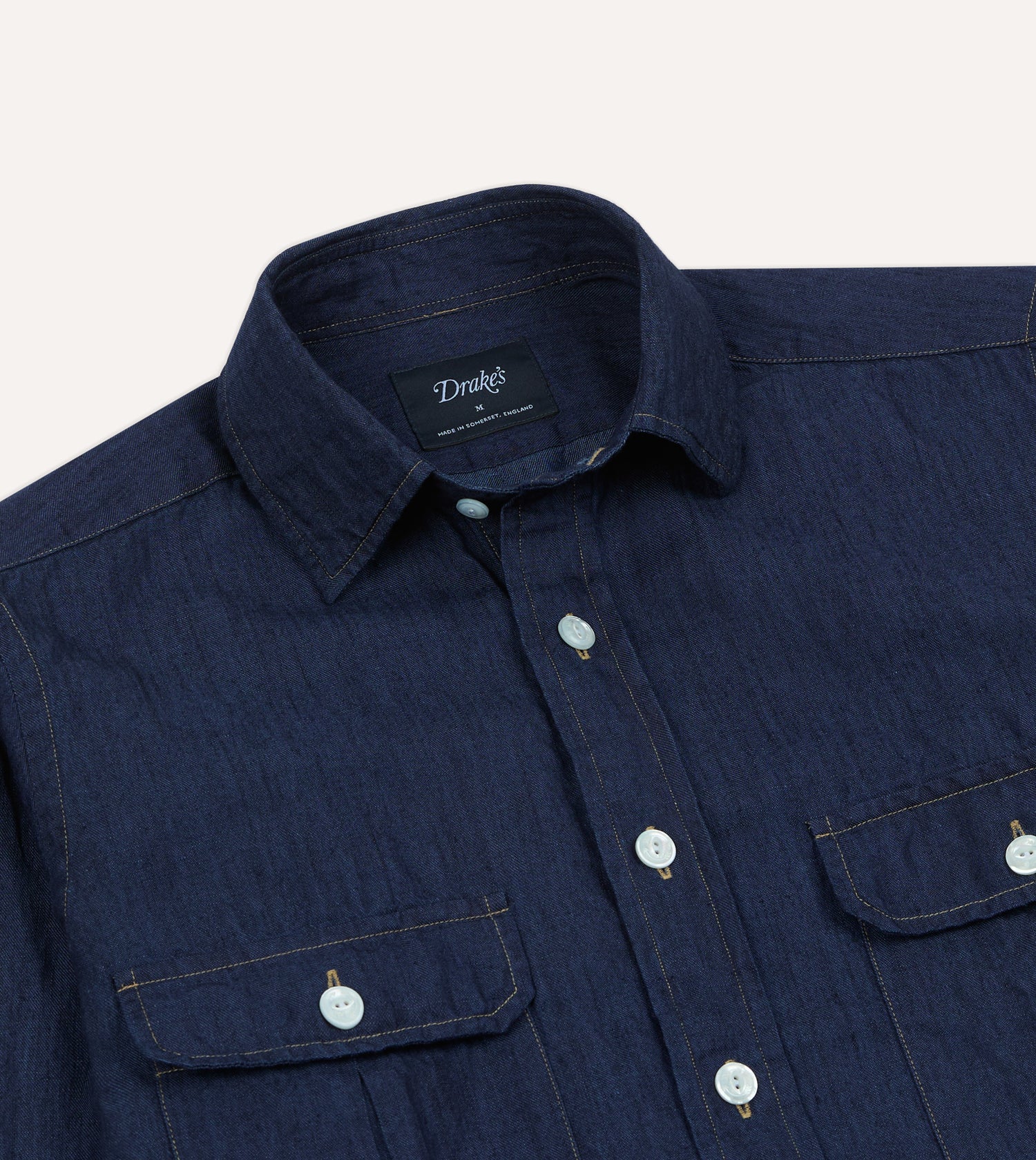 Navy Cotton Linen Two-Pocket Work Shirt