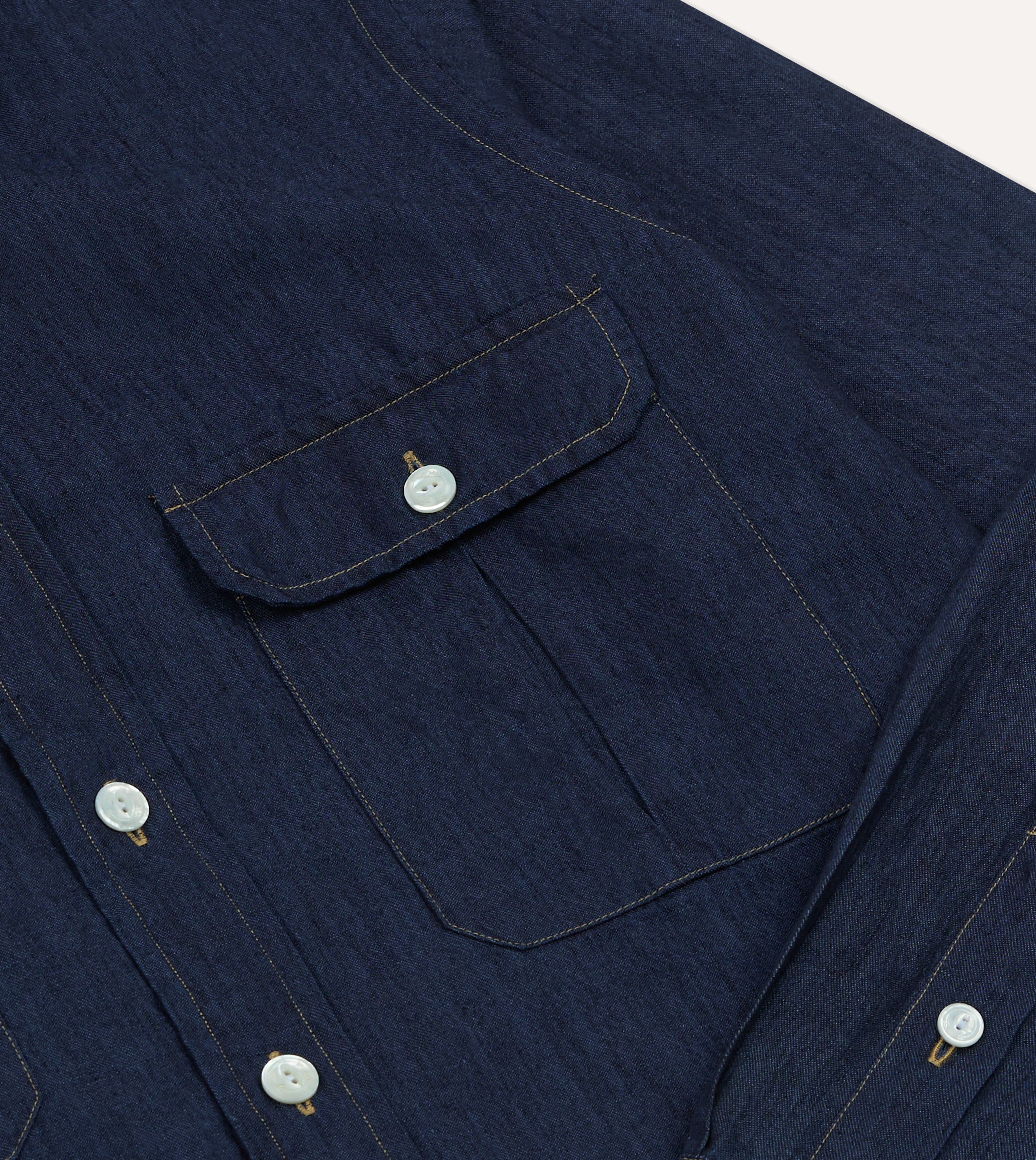 Navy Cotton Linen Two-Pocket Work Shirt – Drakes US