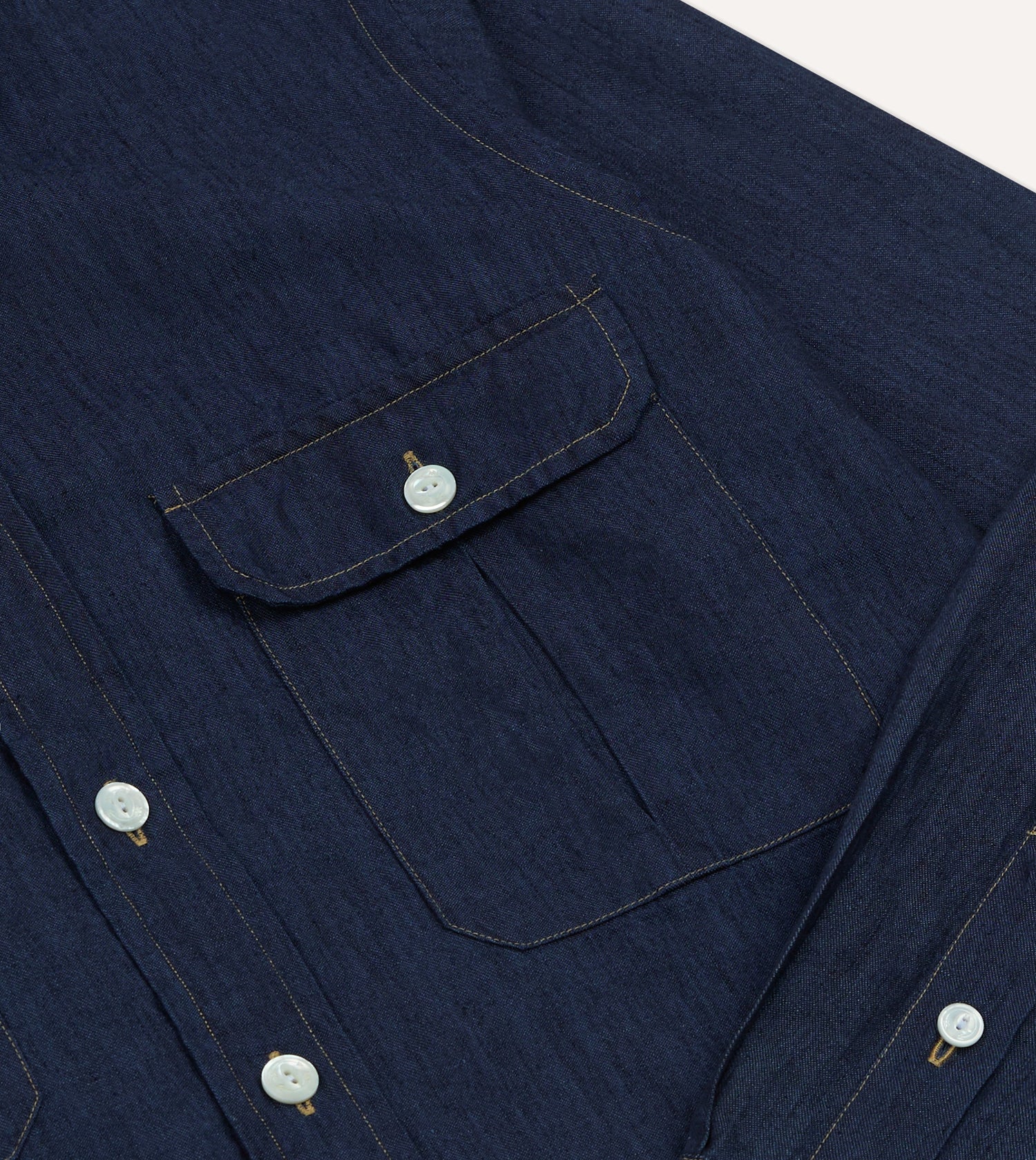 Navy Cotton Linen Two-Pocket Work Shirt