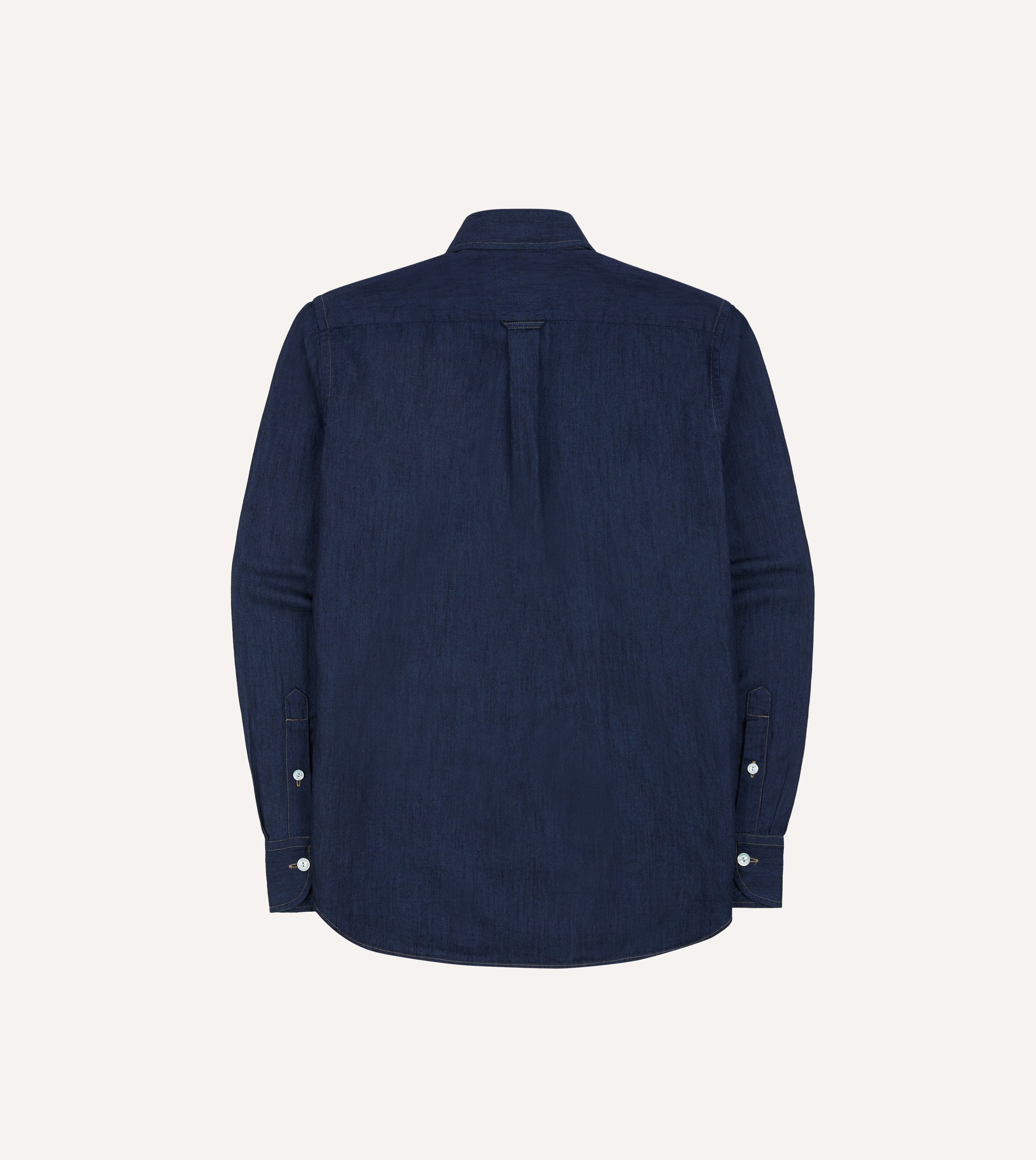 Navy Cotton Linen Two-Pocket Work Shirt