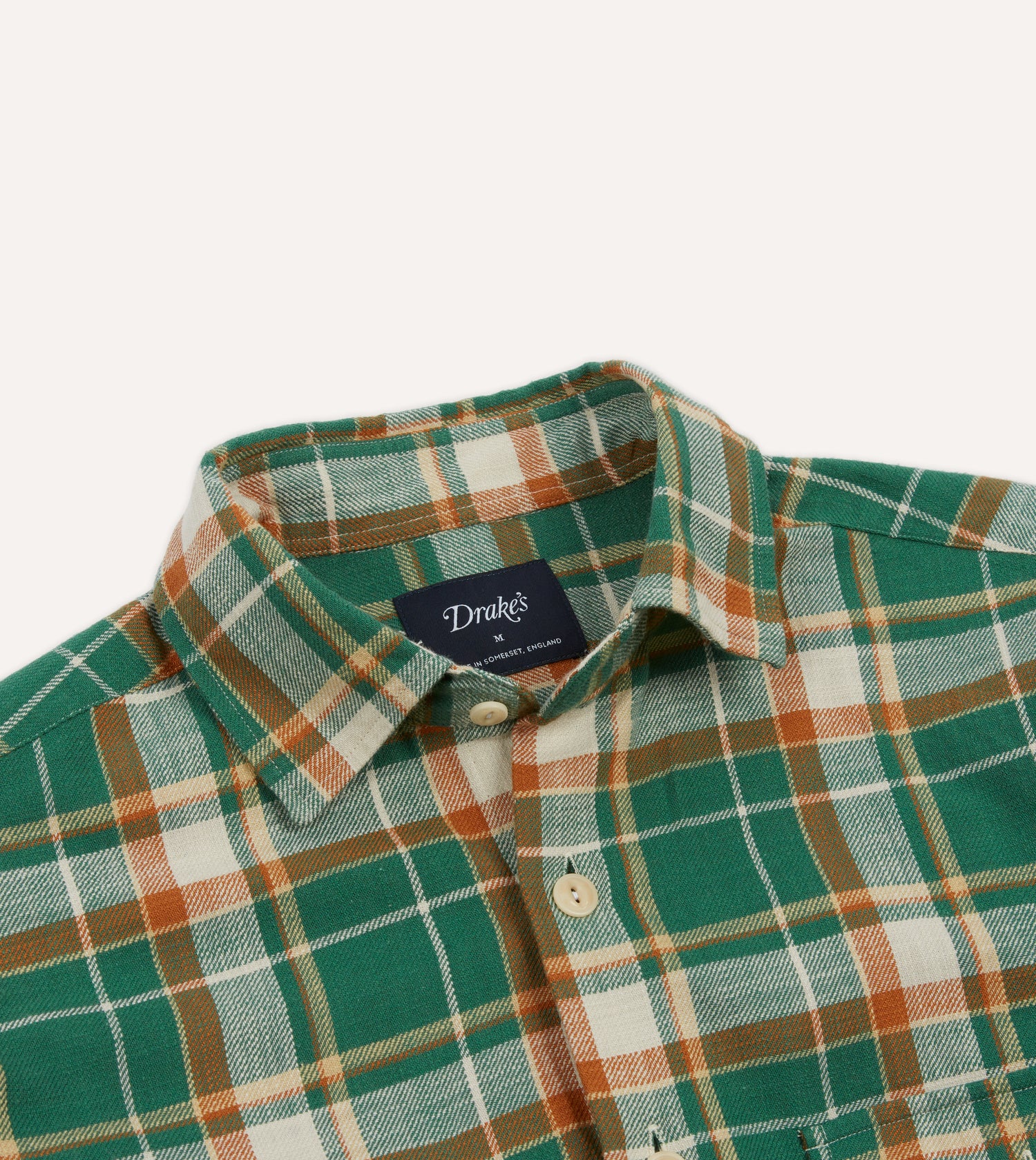 Green and Yellow Check Slub Brushed Cotton Two-Pocket Work Shirt