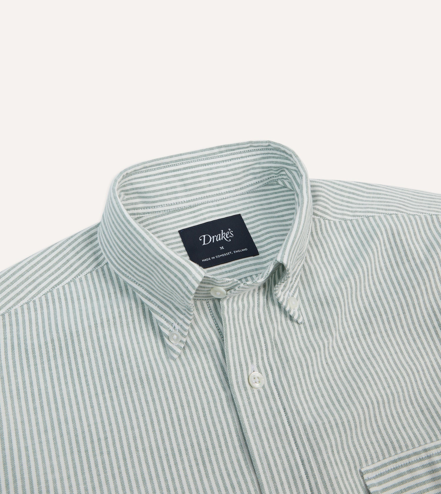 Green Ticking Stripe Cotton Oxford Cloth Pocket Button-Down Shirt