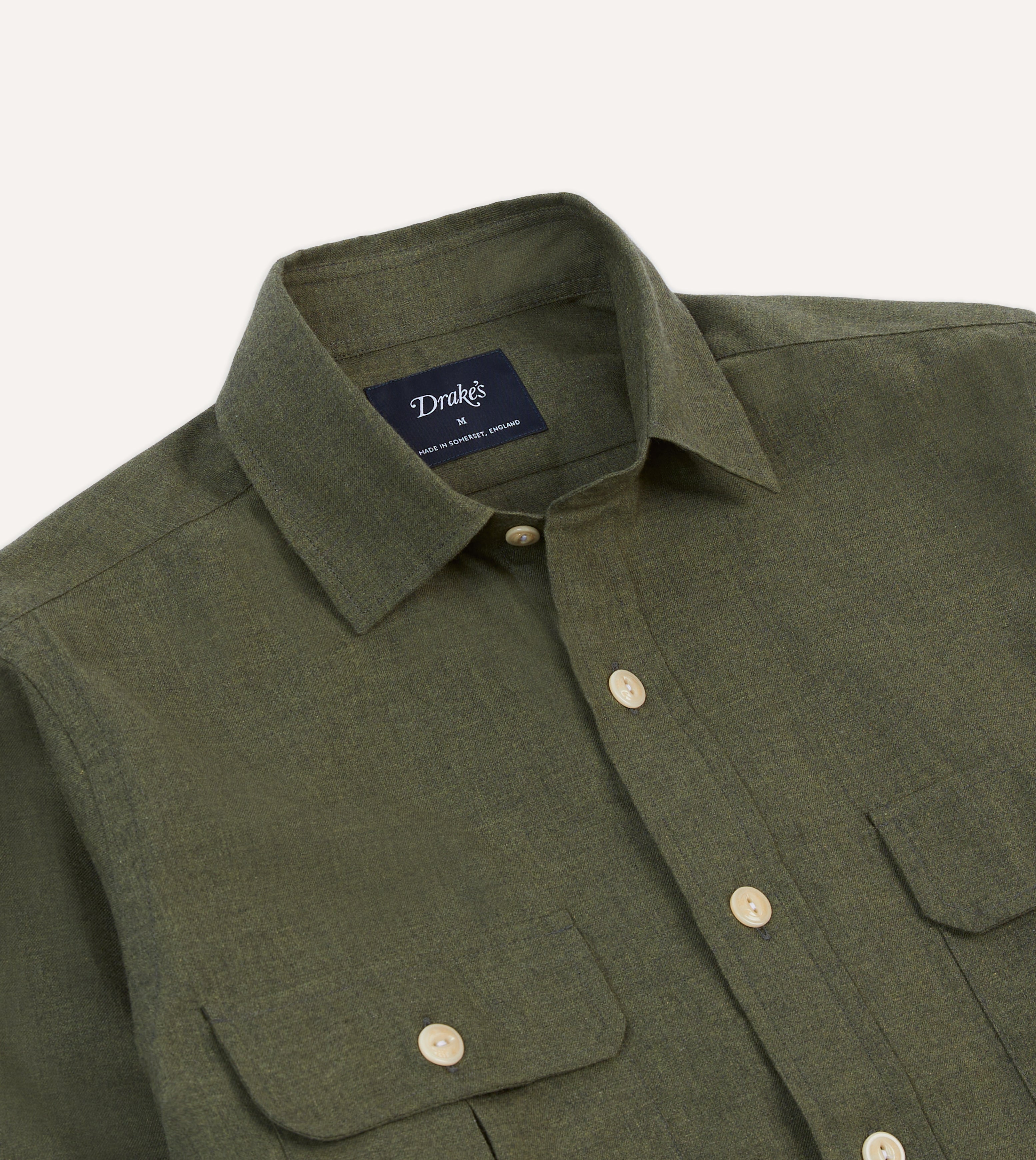 Khaki Green Cotton Flannel Two-Pocket Work Shirt – Drakes US