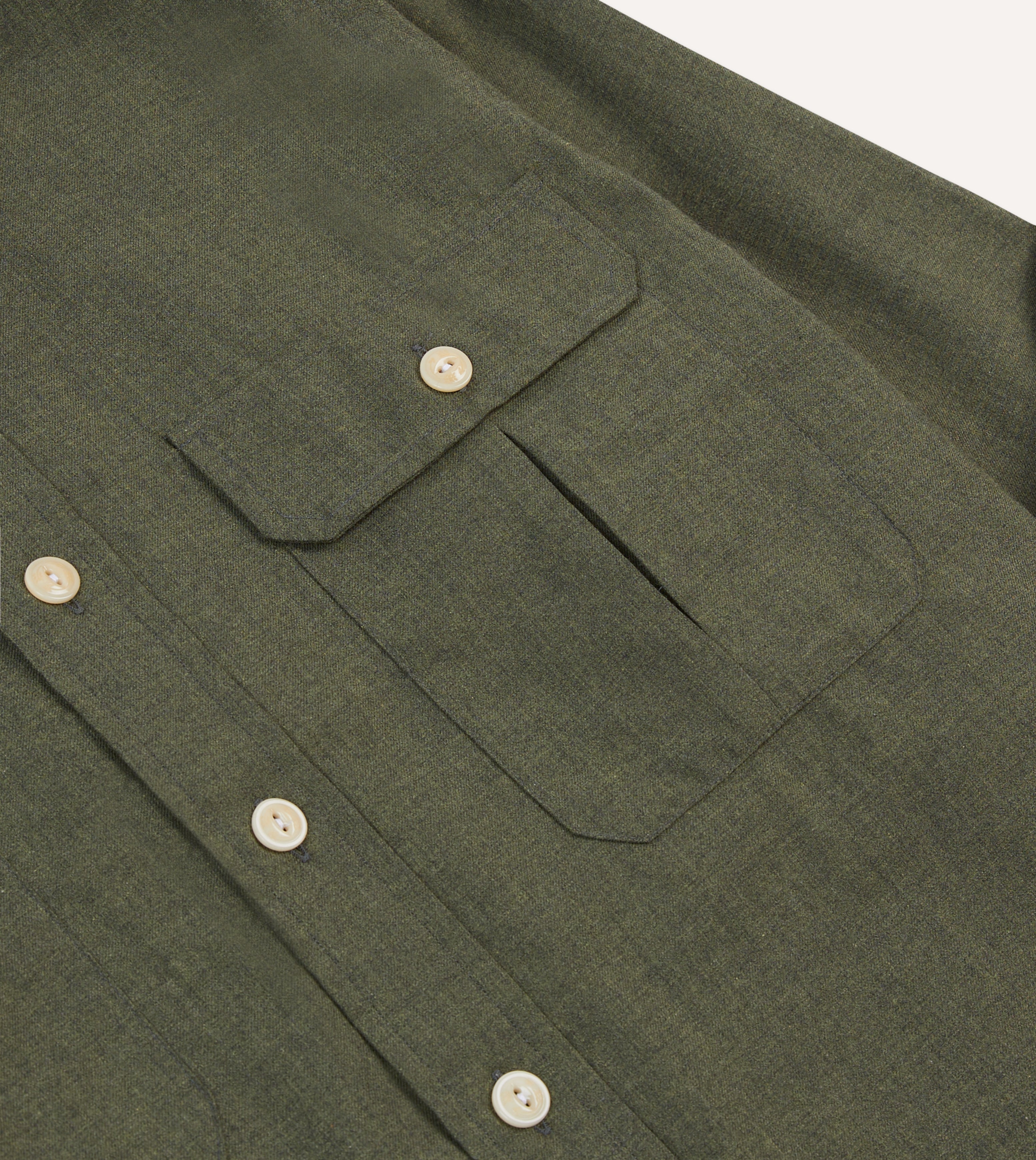 Khaki Green Cotton Flannel Two-Pocket Work Shirt – Drakes US