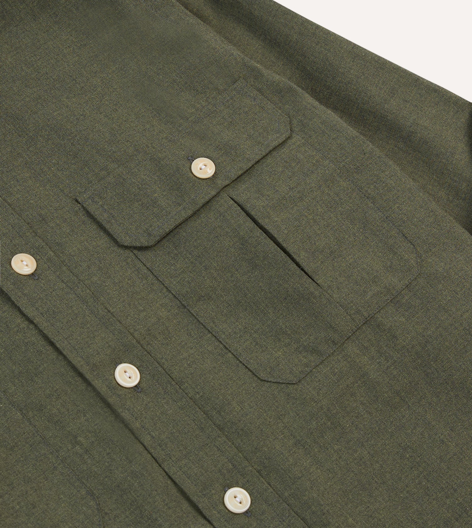 Khaki Green Cotton Flannel Two-Pocket Work Shirt