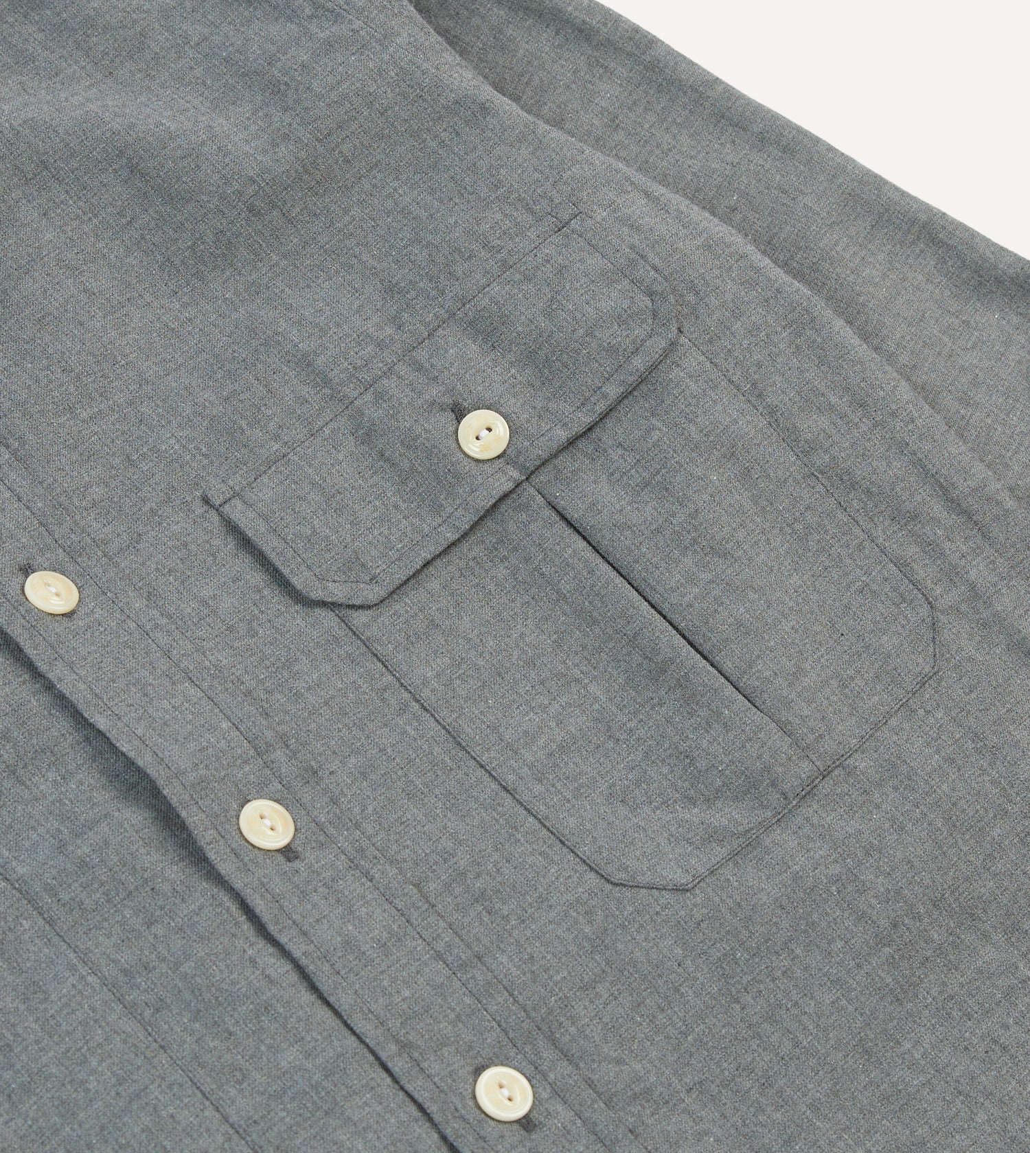 Grey Cotton Flannel Two-Pocket Work Shirt