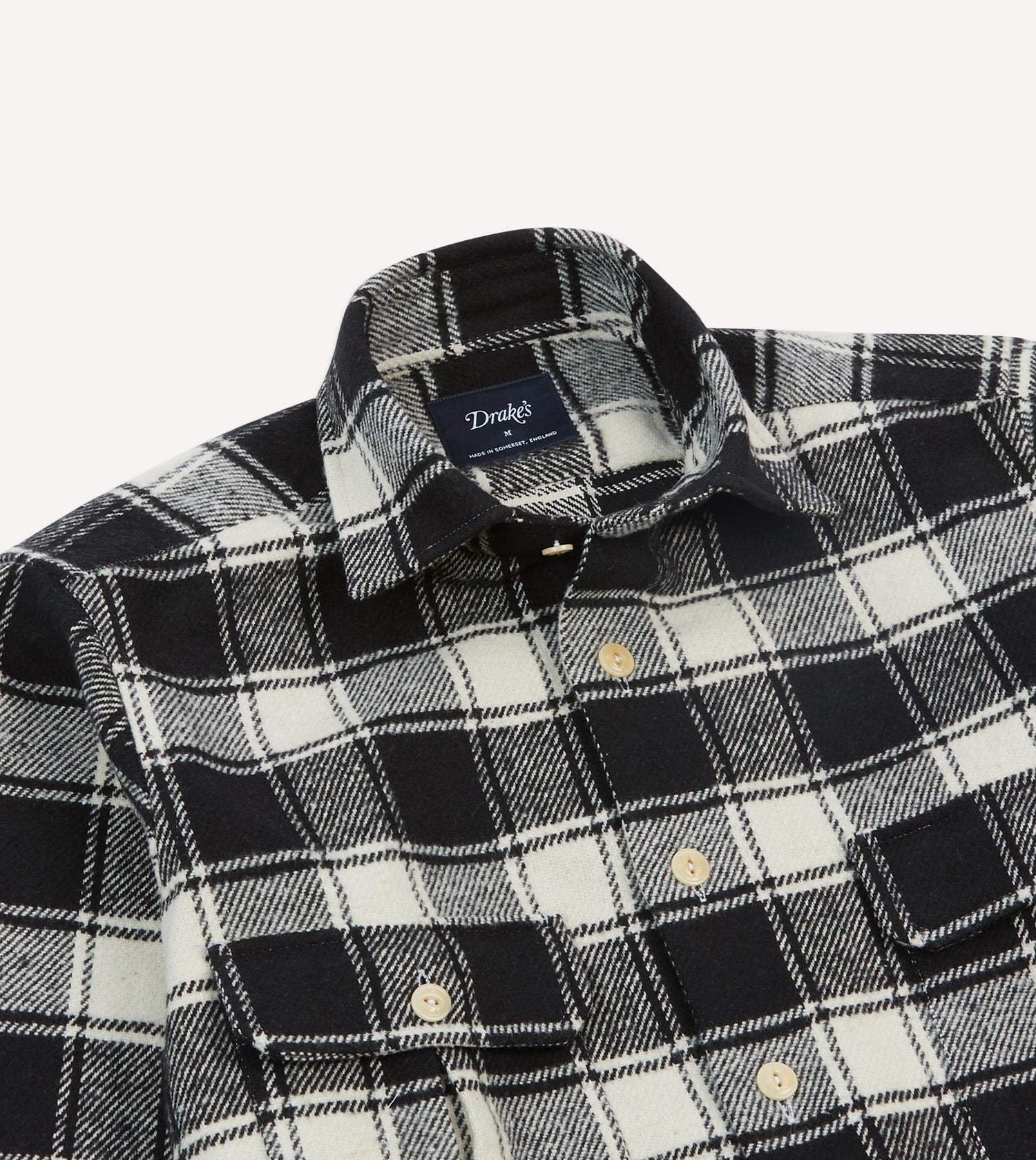 Black Check Brushed Cotton Two-Pocket Work Shirt