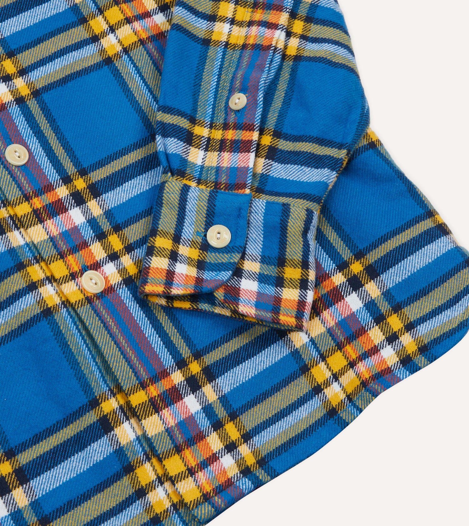 Blue and Yellow Check Brushed Cotton Two-Pocket Work Shirt