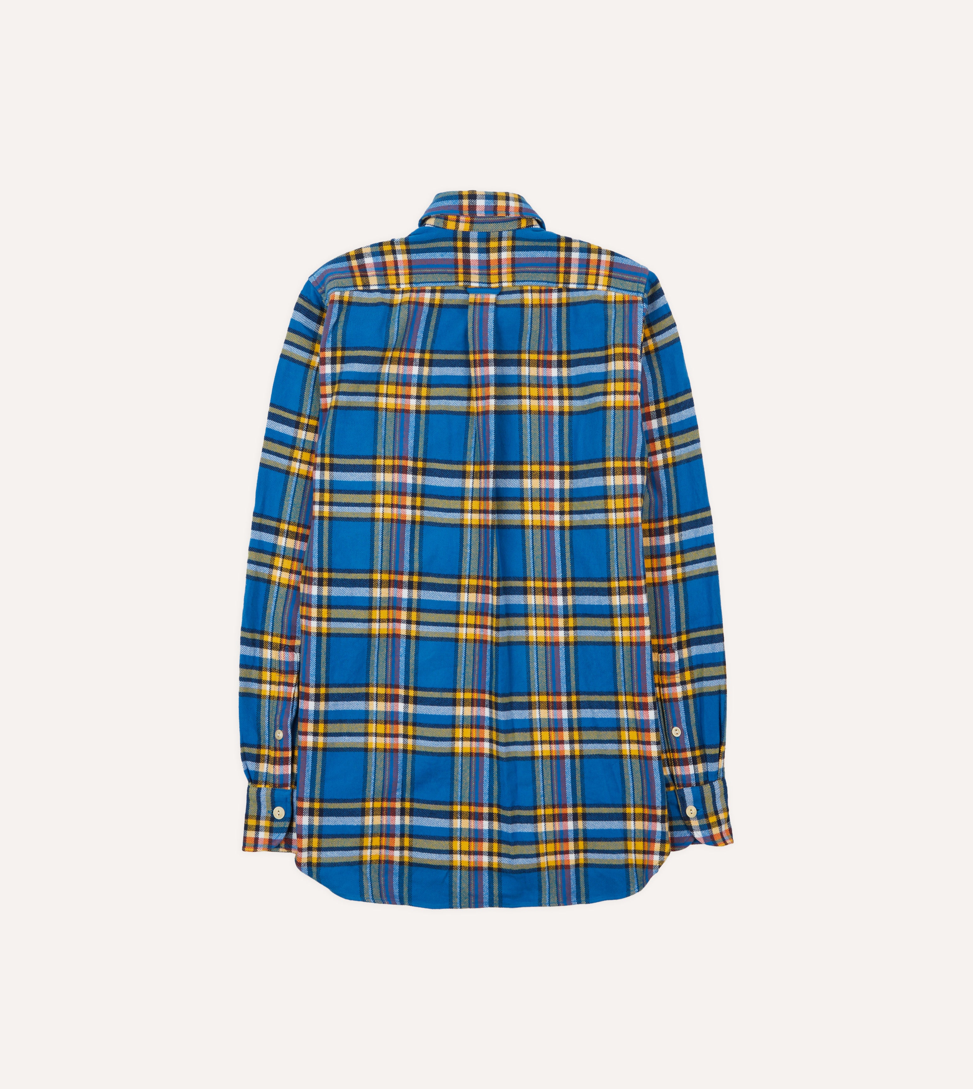 Blue and Yellow Check Brushed Cotton Two-Pocket Work Shirt Drakes US Blue and Yellow Check Brushed Cotton Two-Pocket Work Shirt Drakes US