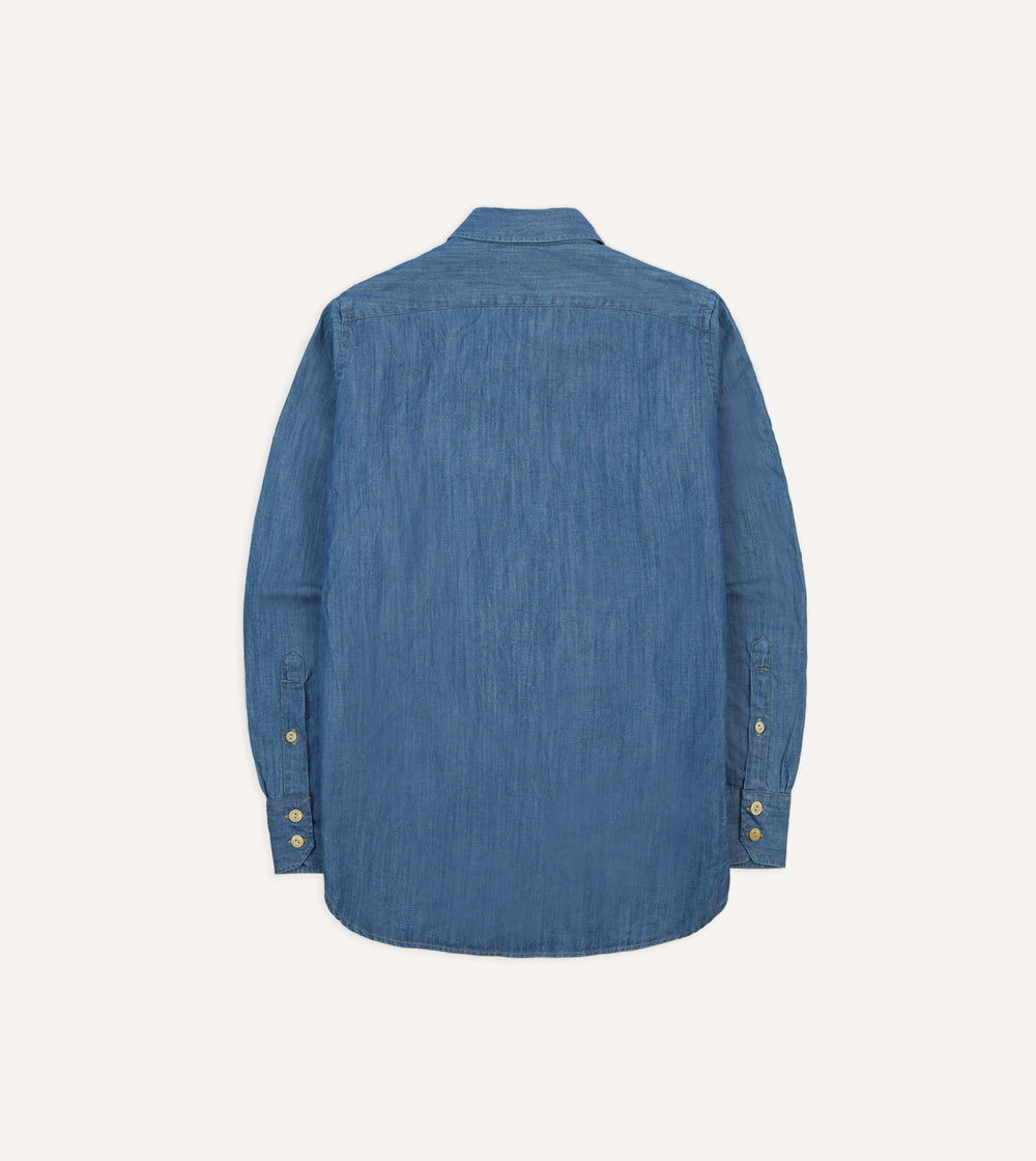 Stone Wash Cotton-Linen Long Point Collar Work Shirt