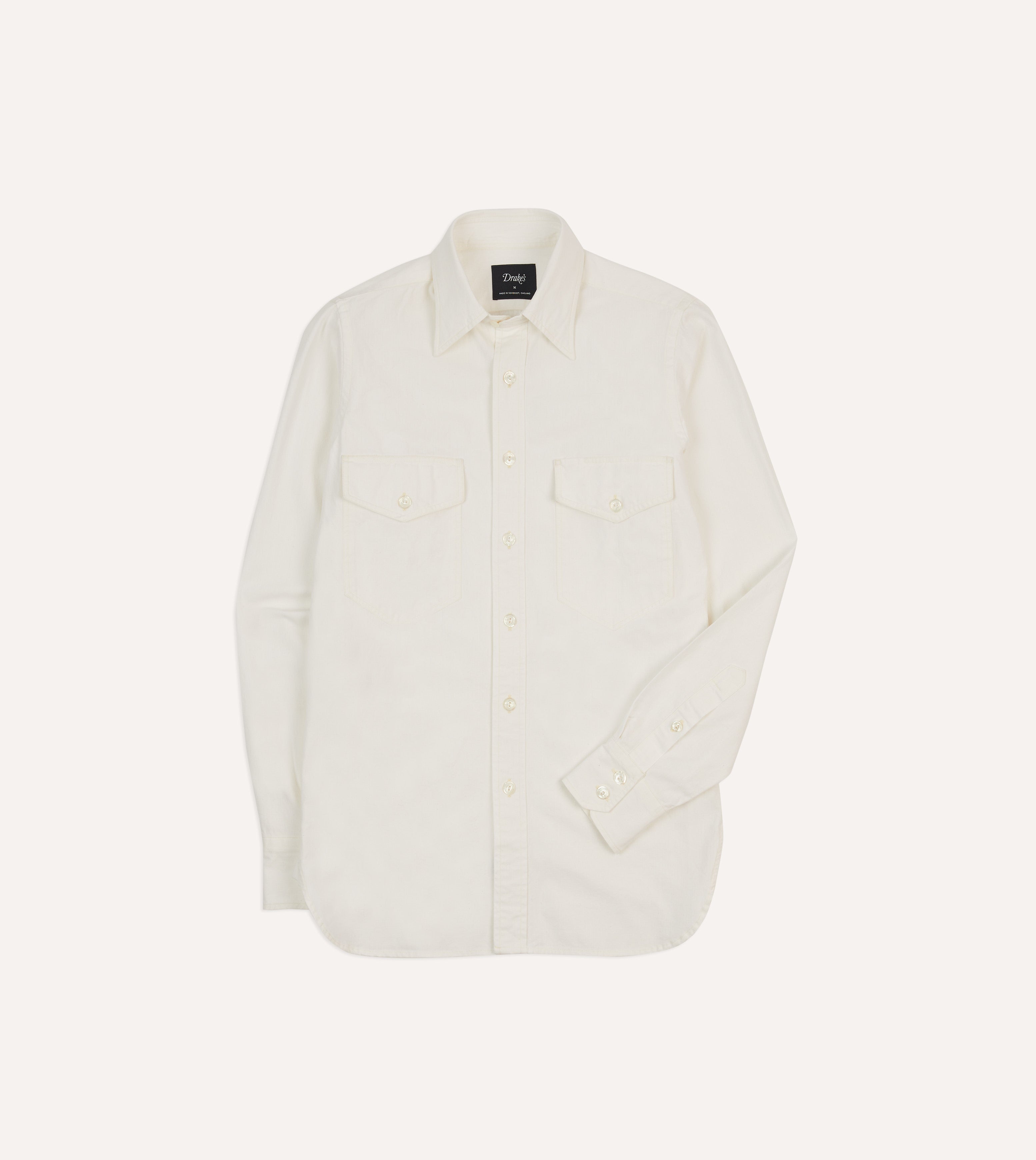 White Cotton Two-Pocket Work Shirt