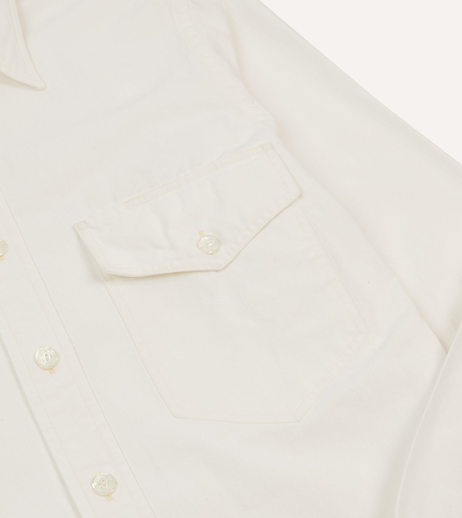 White Cotton Two-Pocket Work Shirt