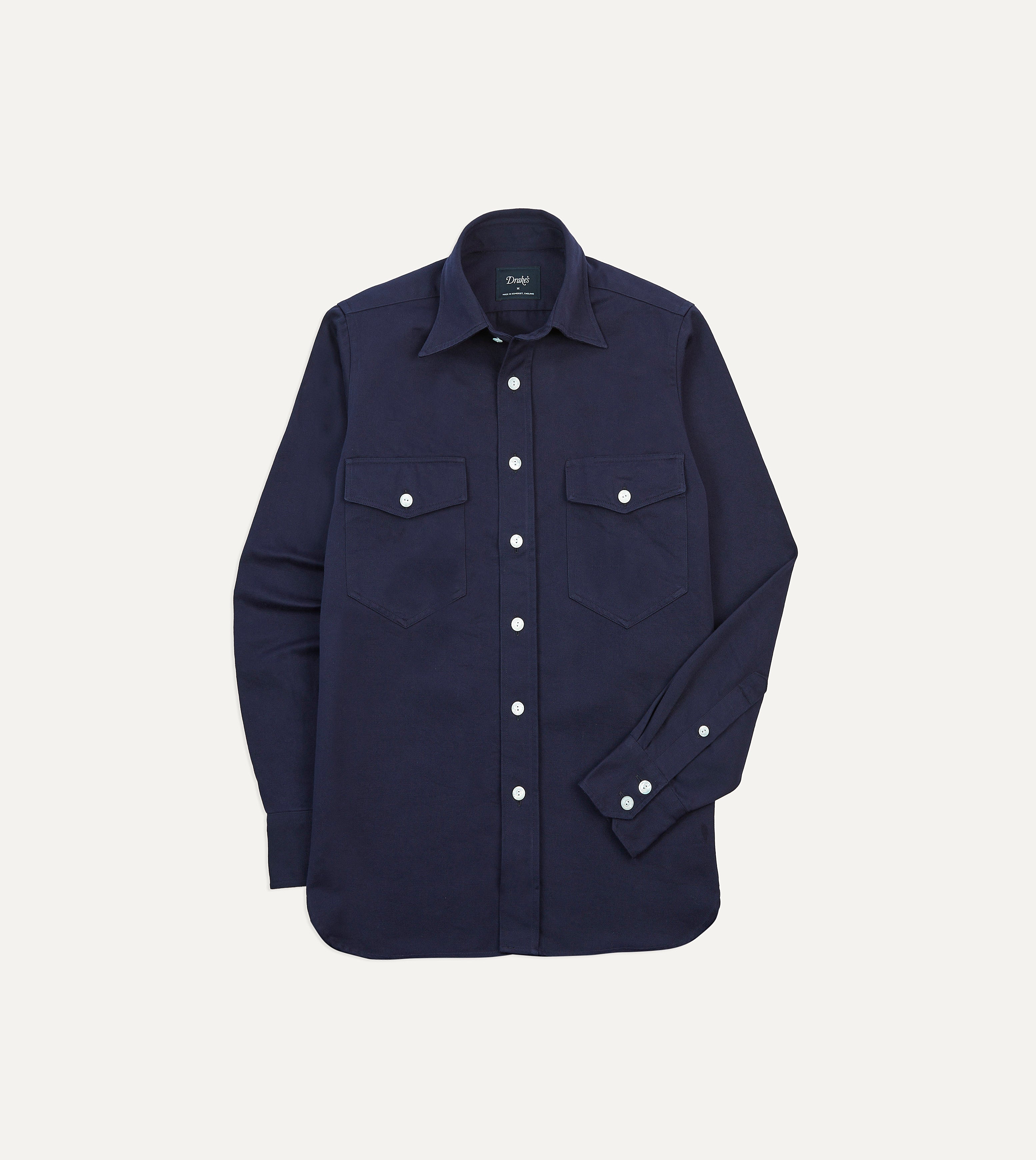 Navy Cotton Twill Two-Pocket Work Shirt