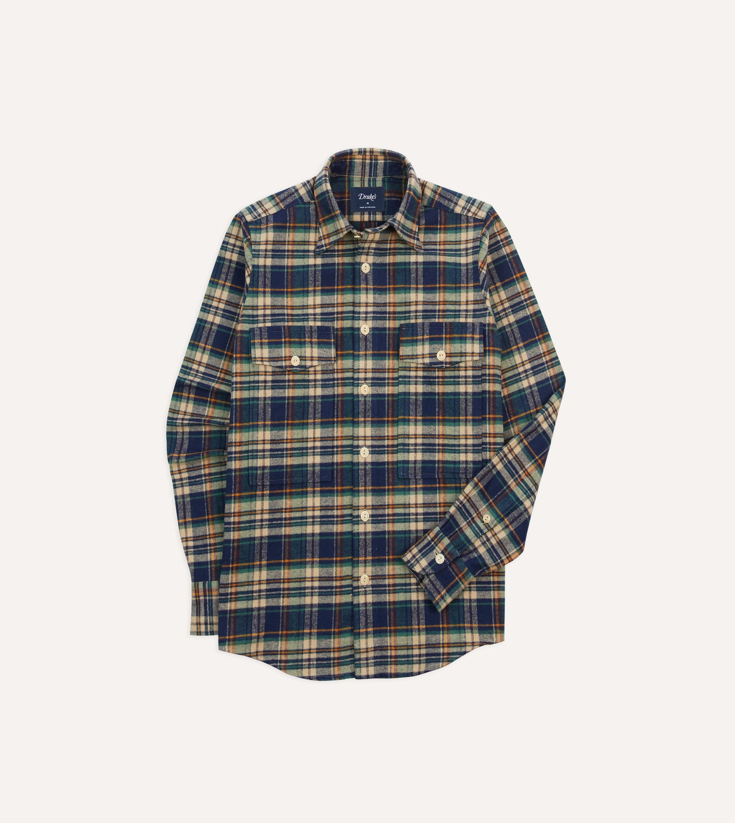 Indigo Check Cotton Two-Pocket Work Shirt