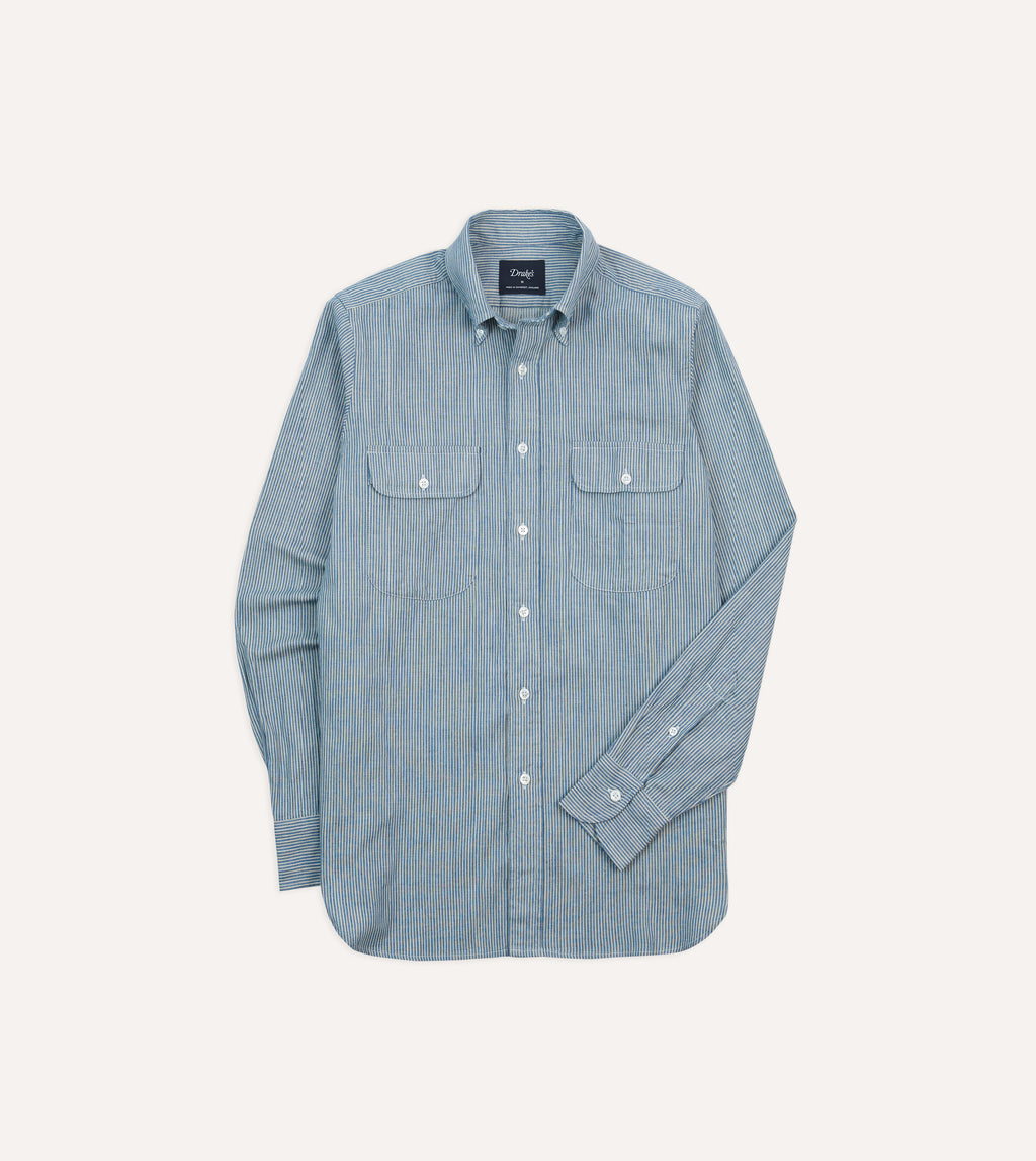 Navy Stripe Denim Work Shirt – Drakes US