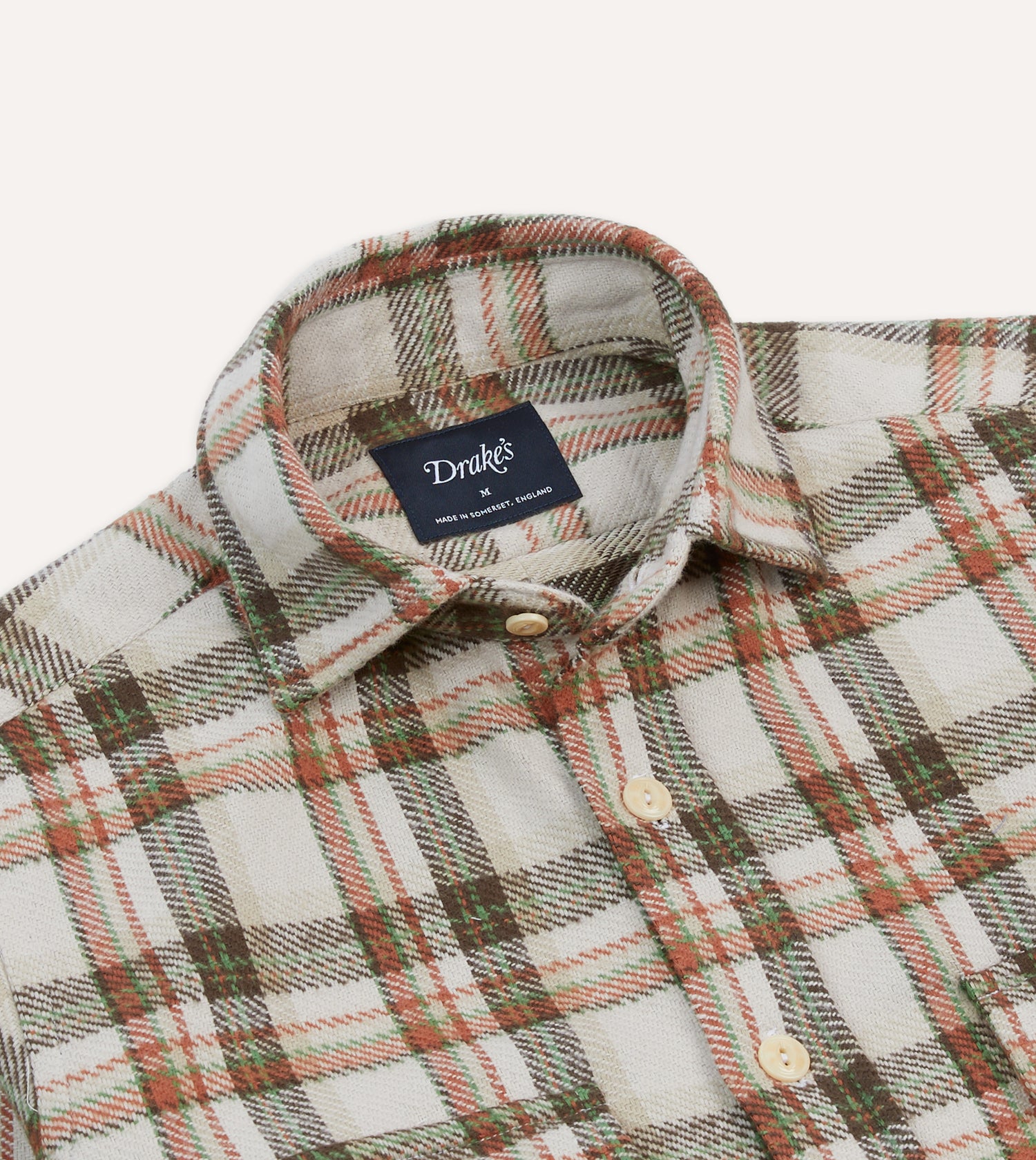 Ecru Check Cotton Two-Pocket Work Shirt