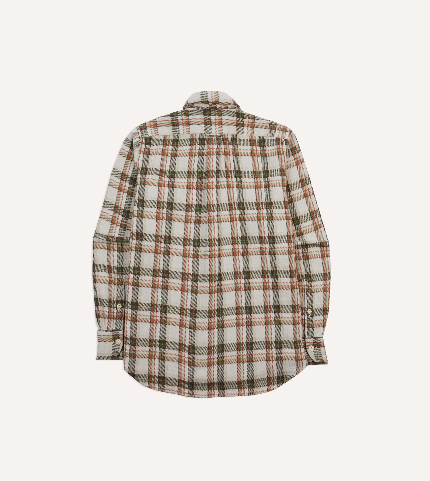 Ecru Check Cotton Two-Pocket Work Shirt