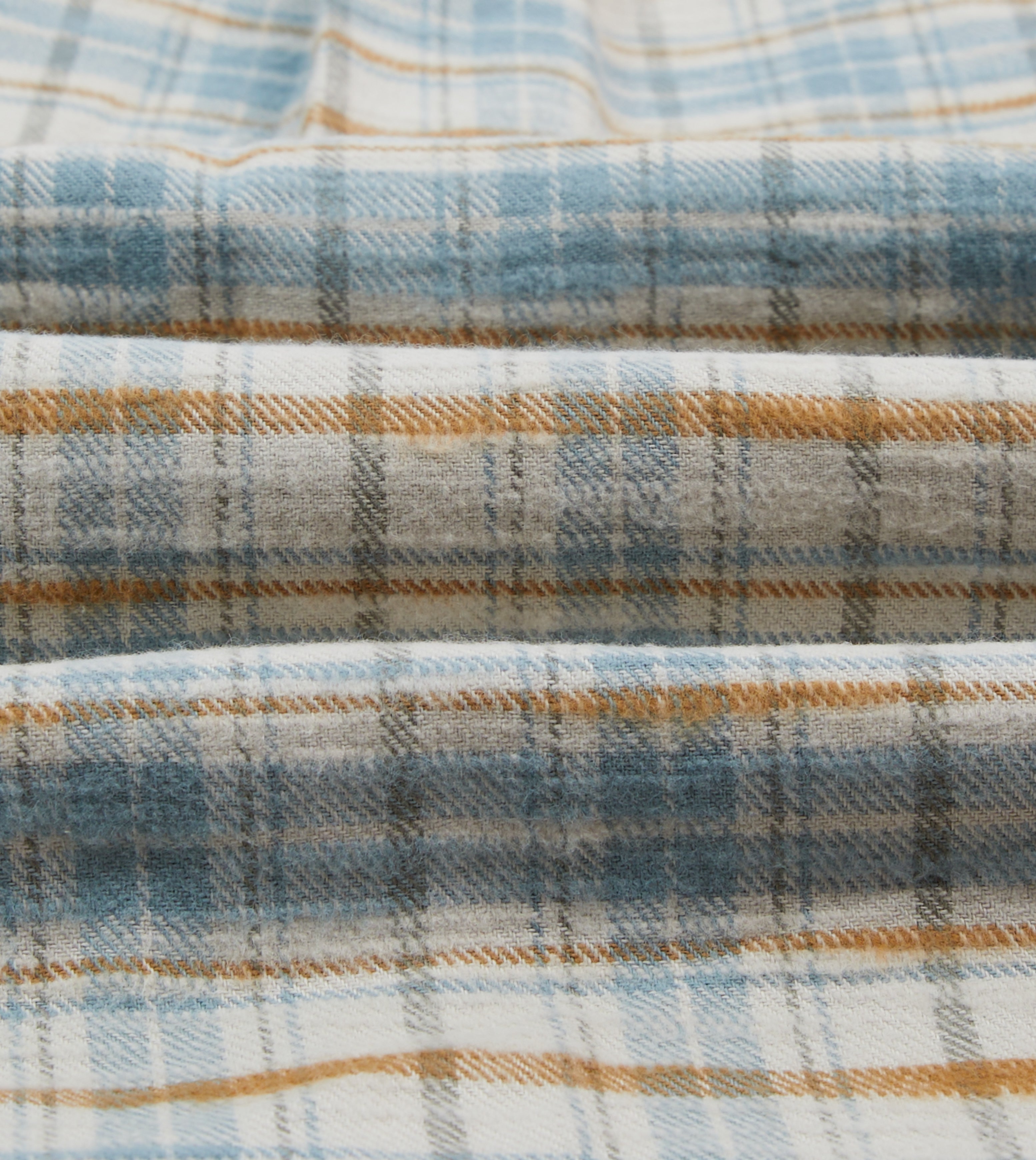 Ecru and Blue Check Cotton Two-Pocket Work Shirt