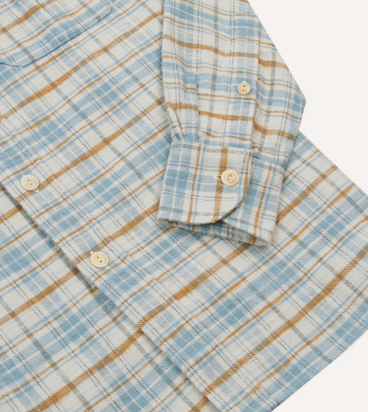 Ecru and Blue Check Cotton Two-Pocket Work Shirt