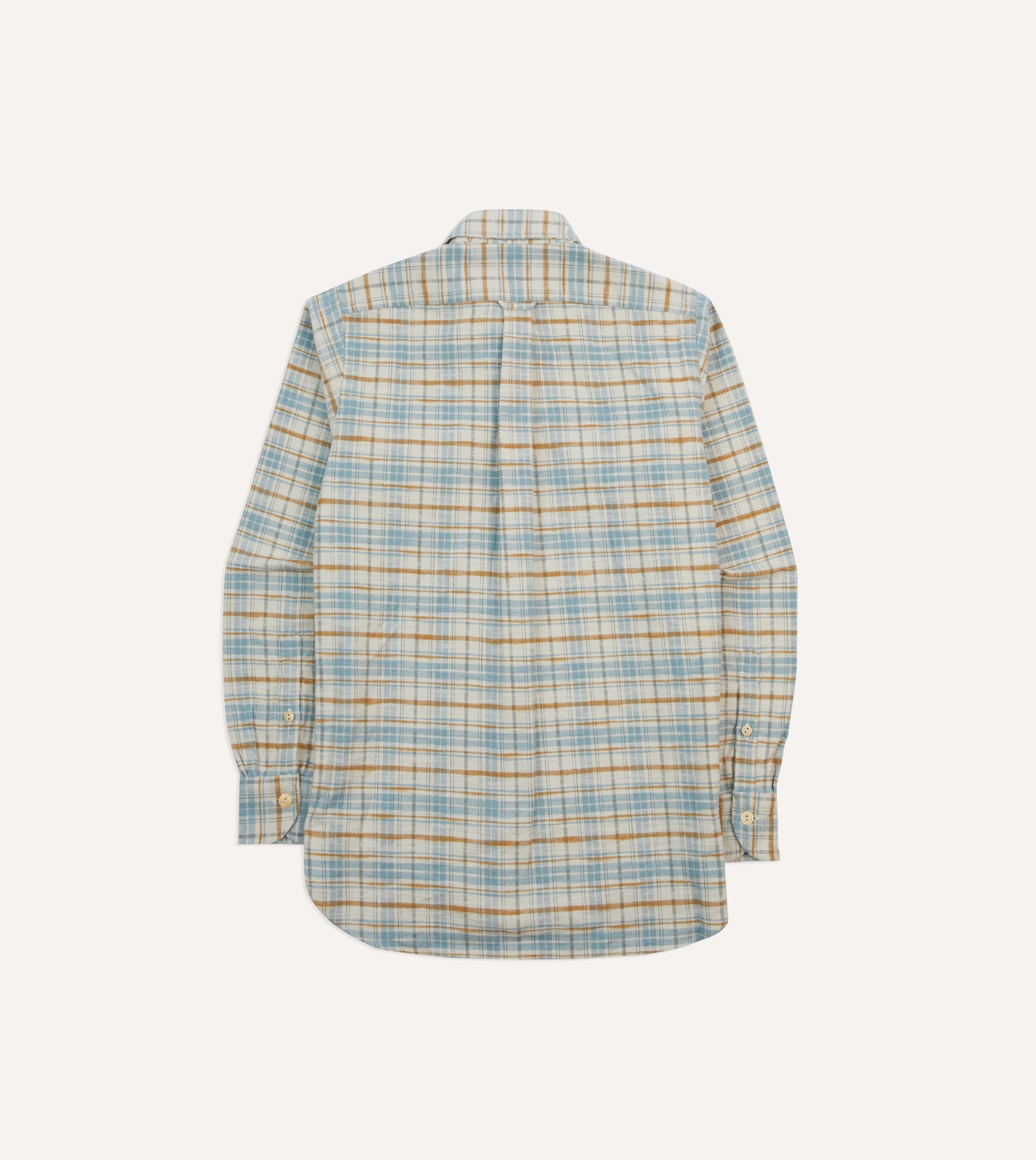 Ecru and Blue Check Cotton Two-Pocket Work Shirt