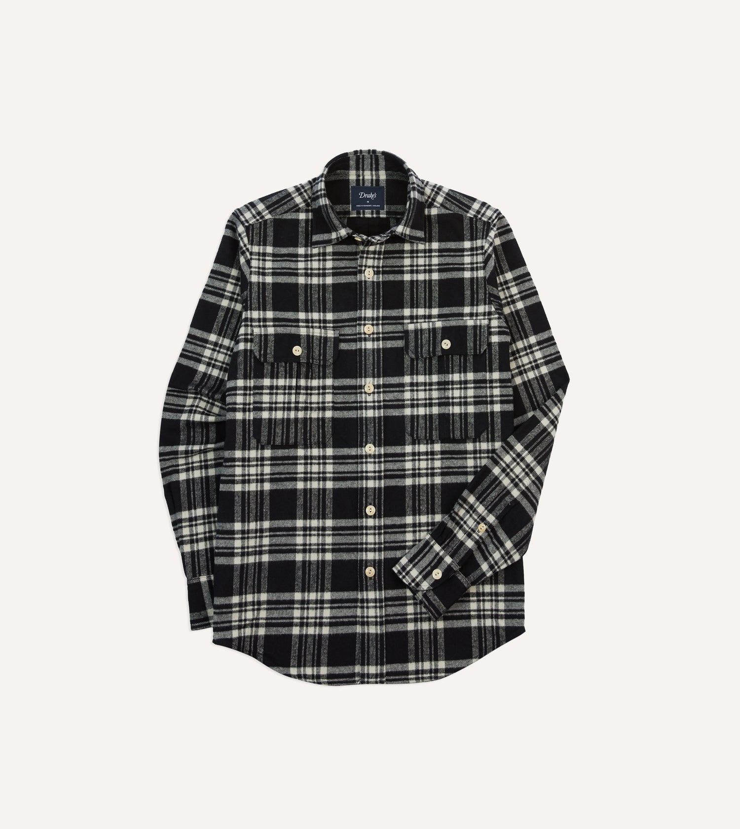 Black Check Cotton Two-Pocket Work Shirt