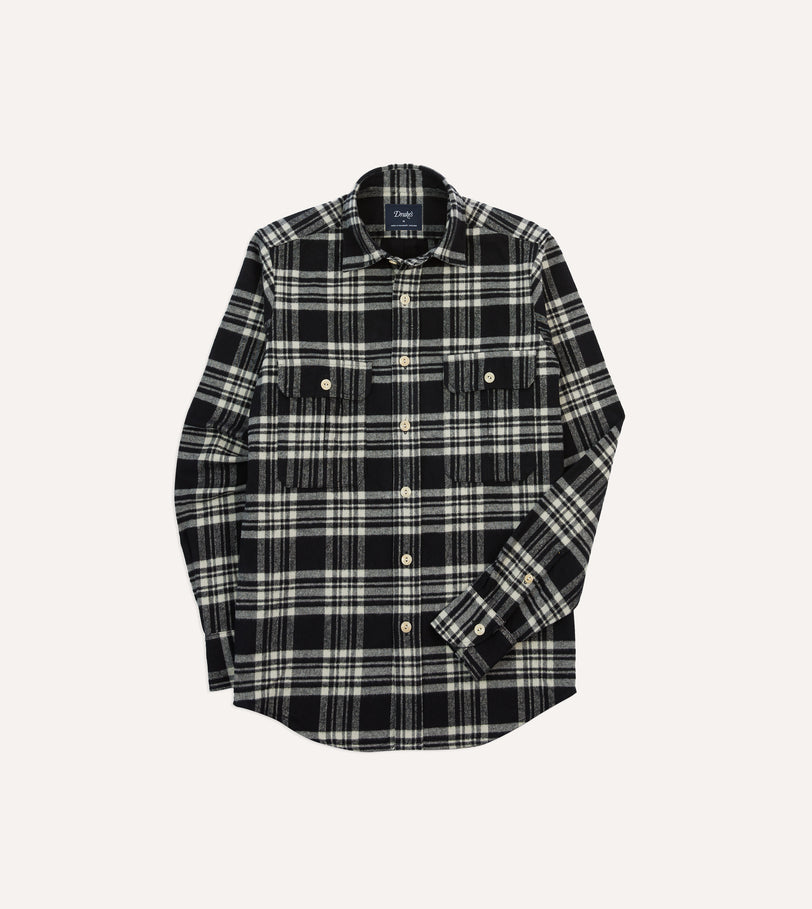 Black Check Cotton Two-Pocket Work Shirt