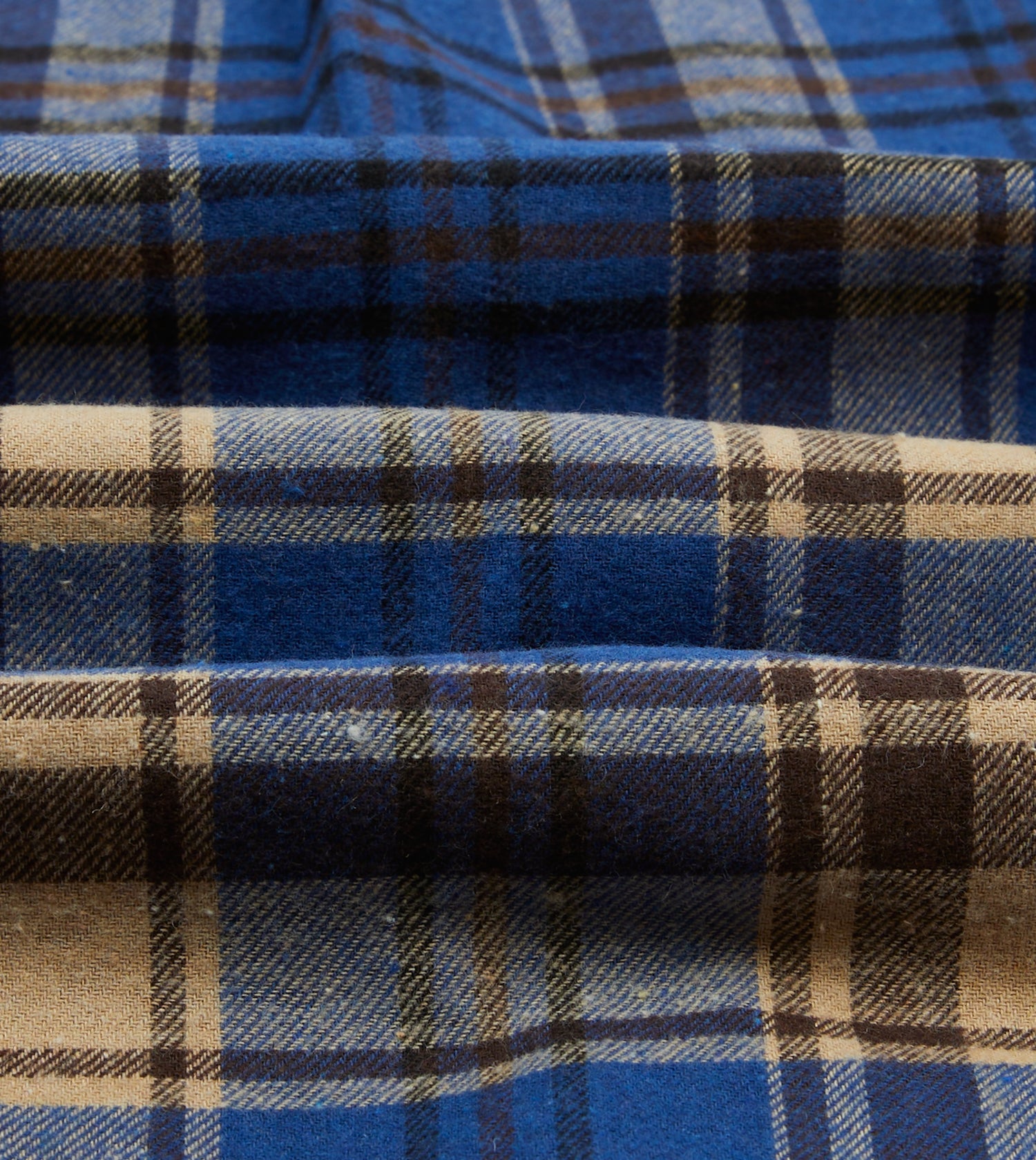 Blue and Ecru Check Brushed Cotton Two-Pocket Work Shirt