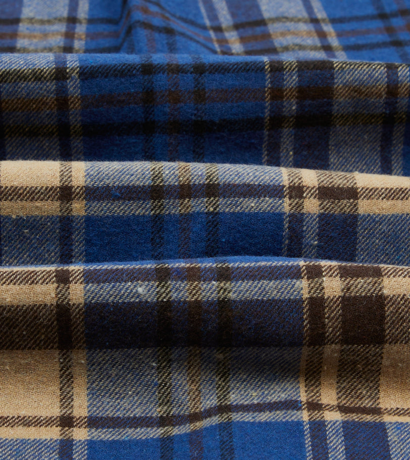 Blue and Ecru Check Brushed Cotton Two-Pocket Work Shirt