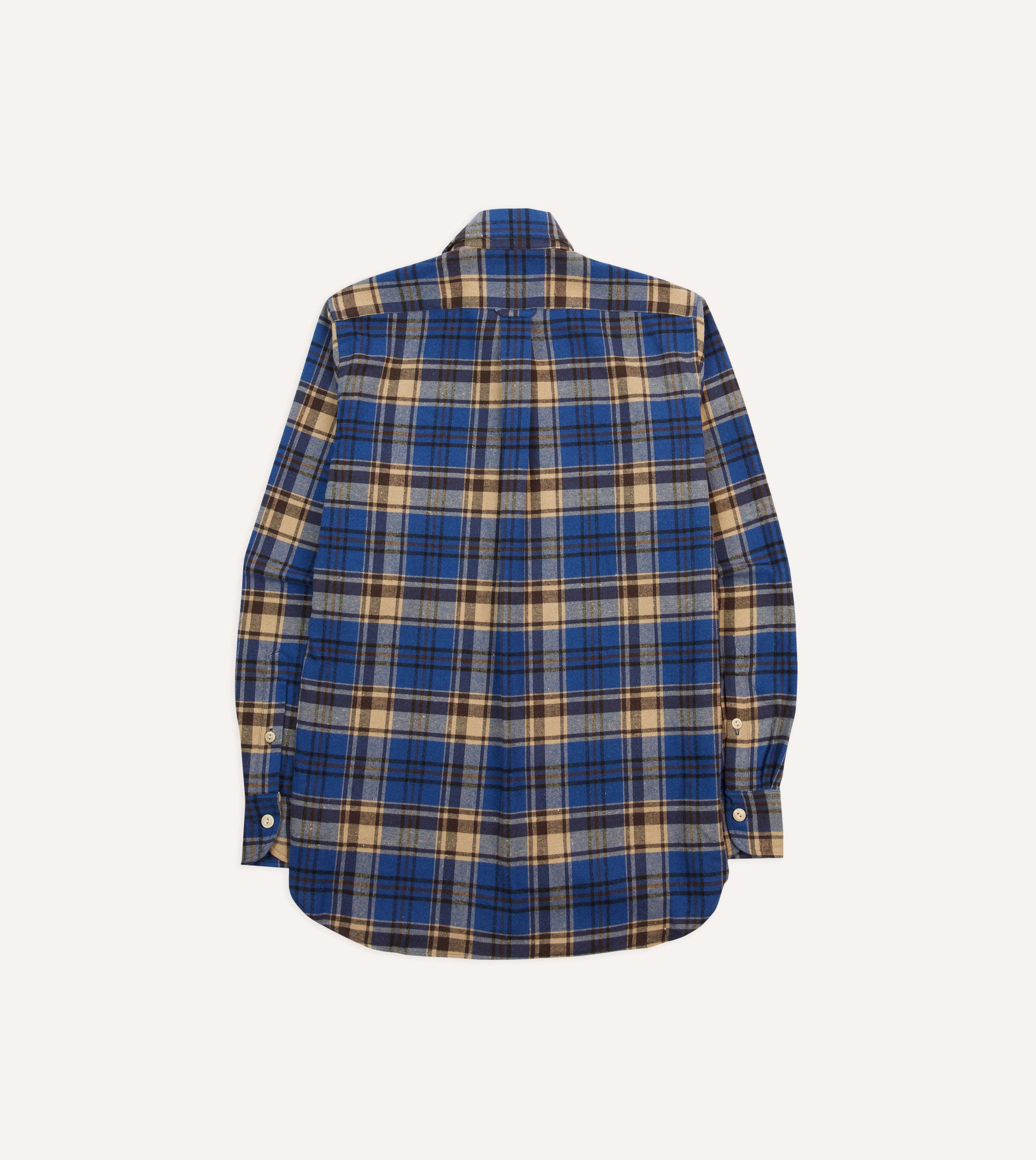 Blue and Ecru Check Brushed Cotton Two-Pocket Work Shirt