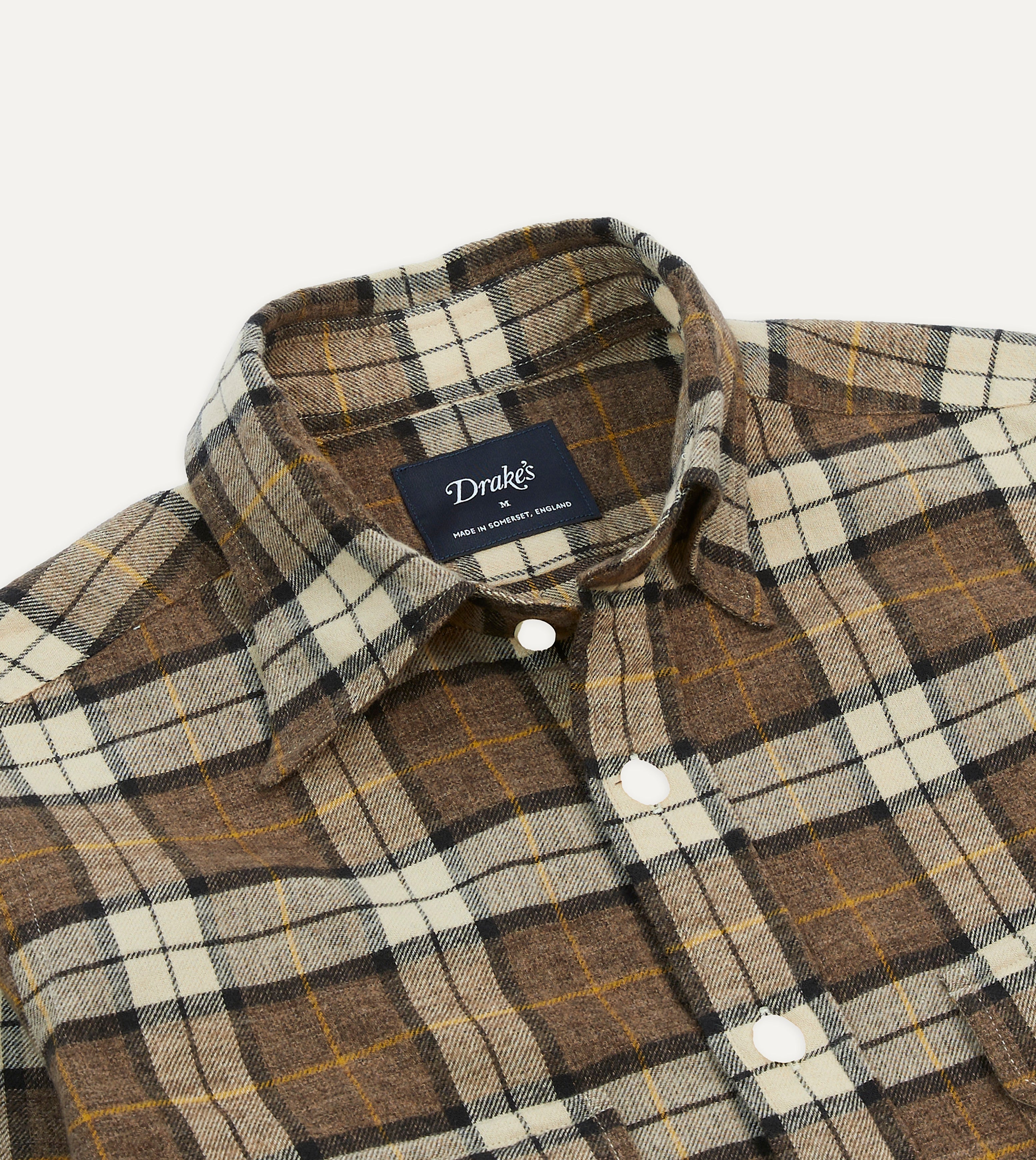 Brown Check Brushed Cotton Two-Pocket Work Shirt – Drakes US