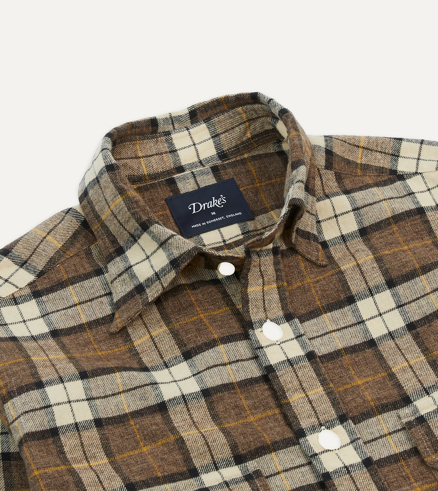 Brown Check Brushed Cotton Two-Pocket Work Shirt