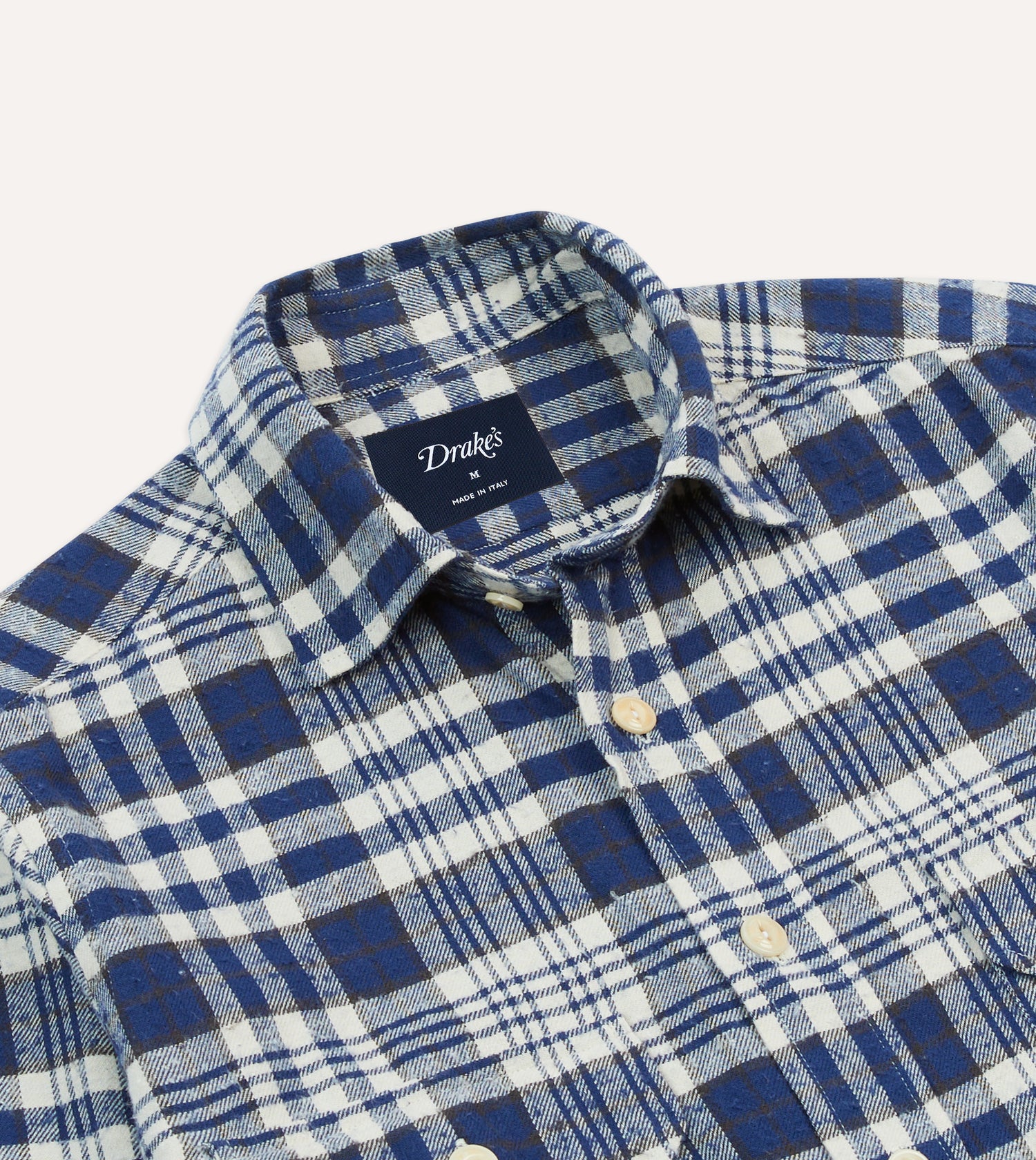 Blue Check Brushed Cotton Two-Pocket Work Shirt