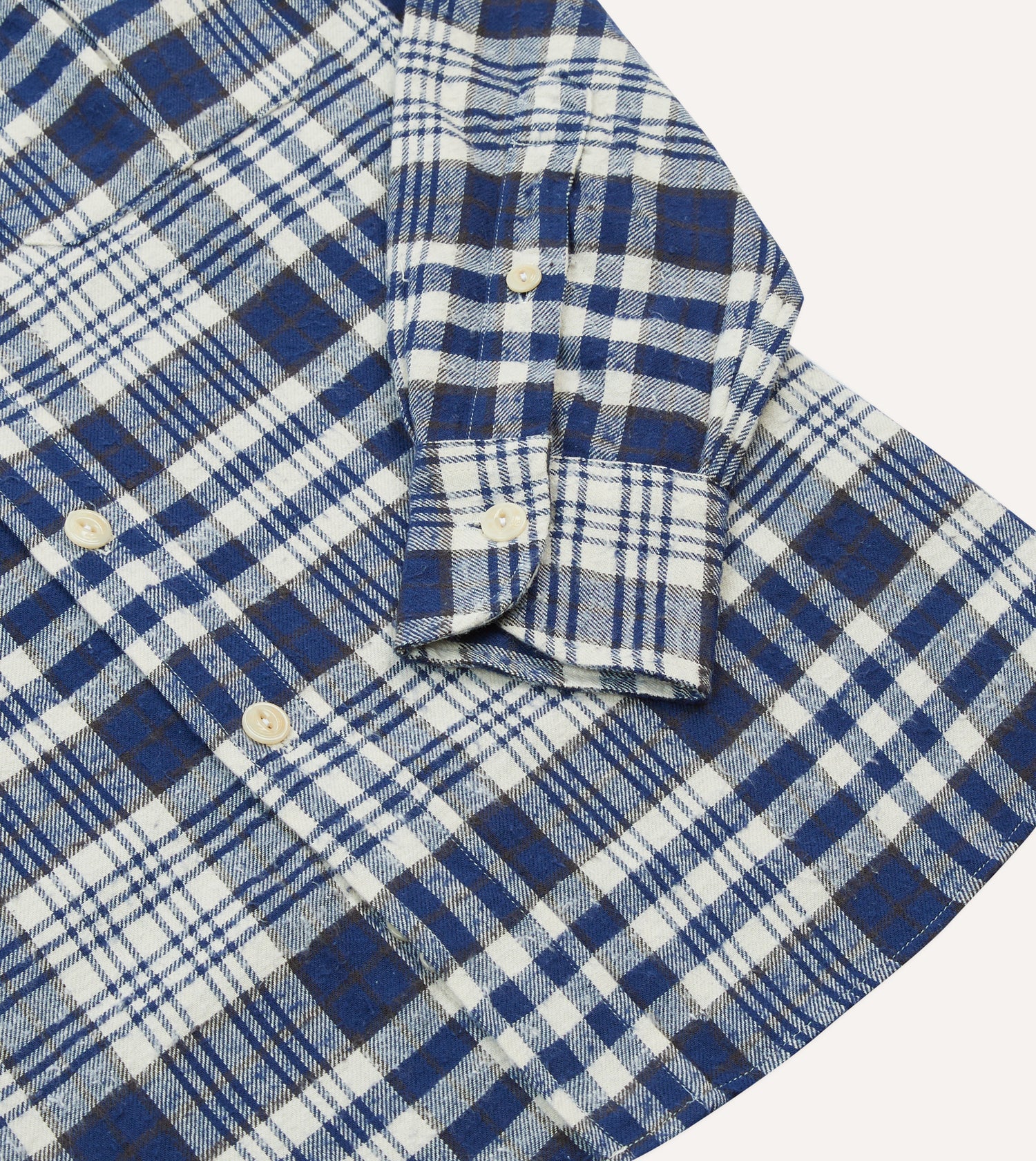 Blue Check Brushed Cotton Two-Pocket Work Shirt