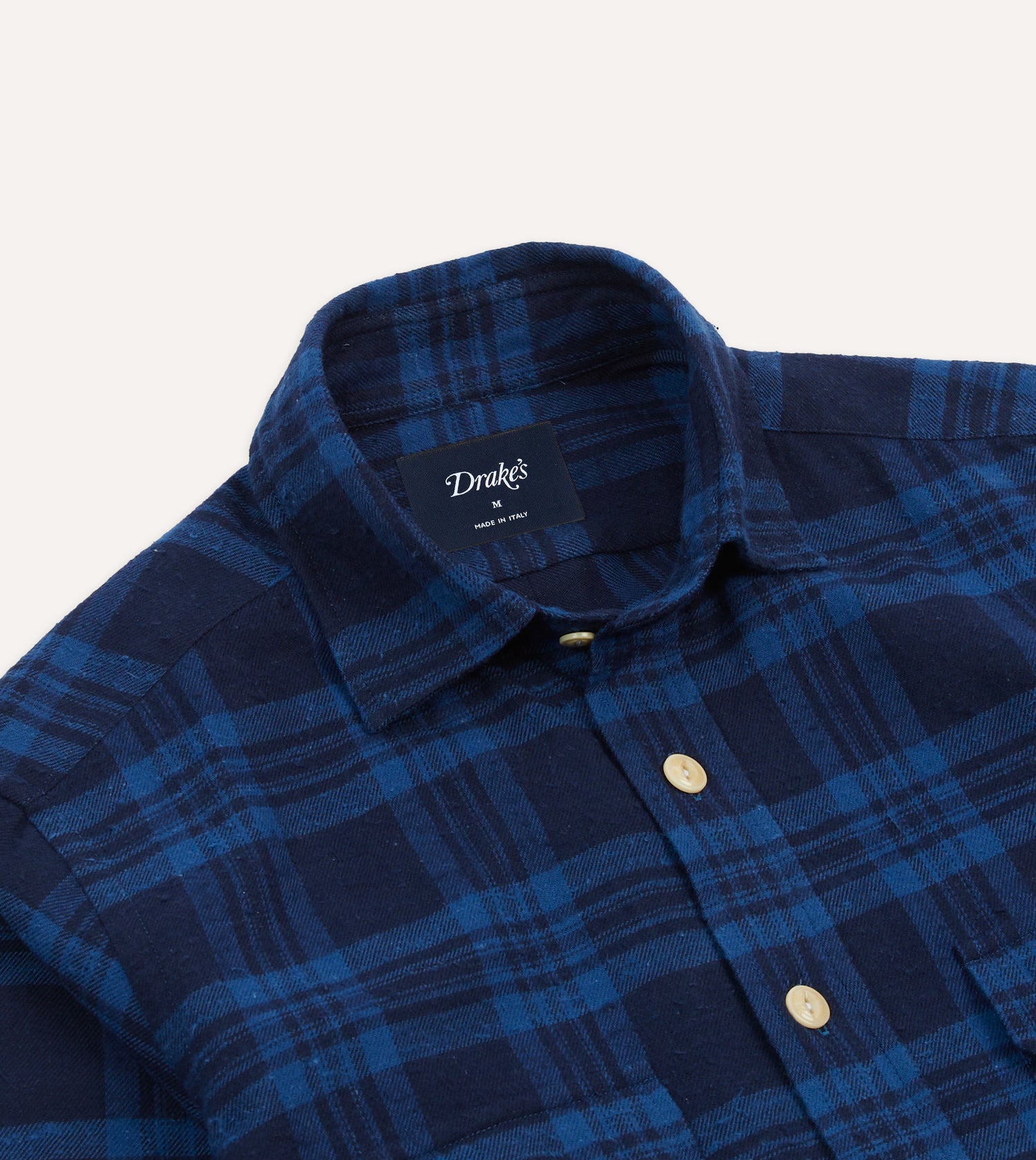 Navy Check Brushed Cotton Two-Pocket Work Shirt