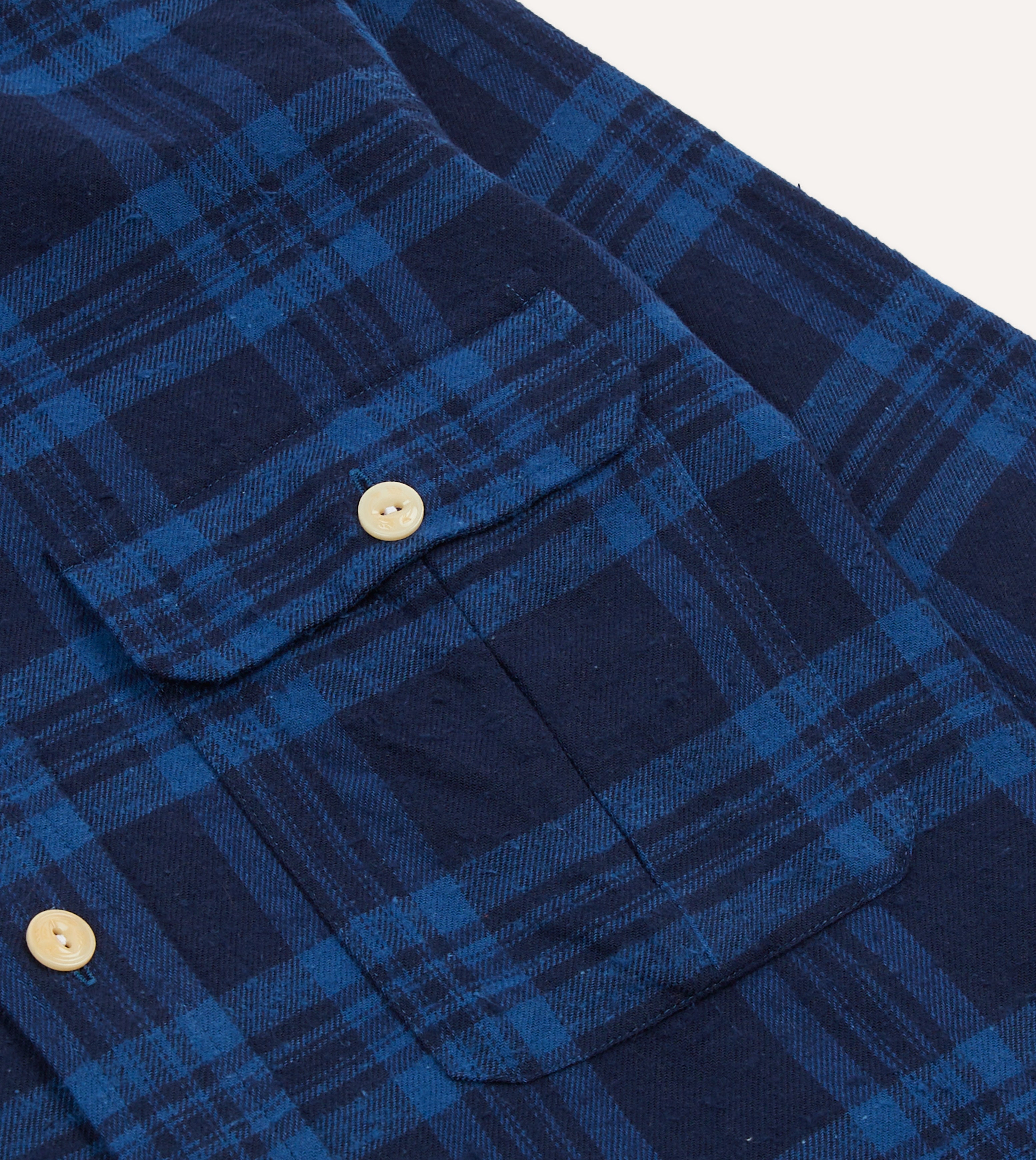 Navy Check Brushed Cotton Two-Pocket Work Shirt – Drakes US