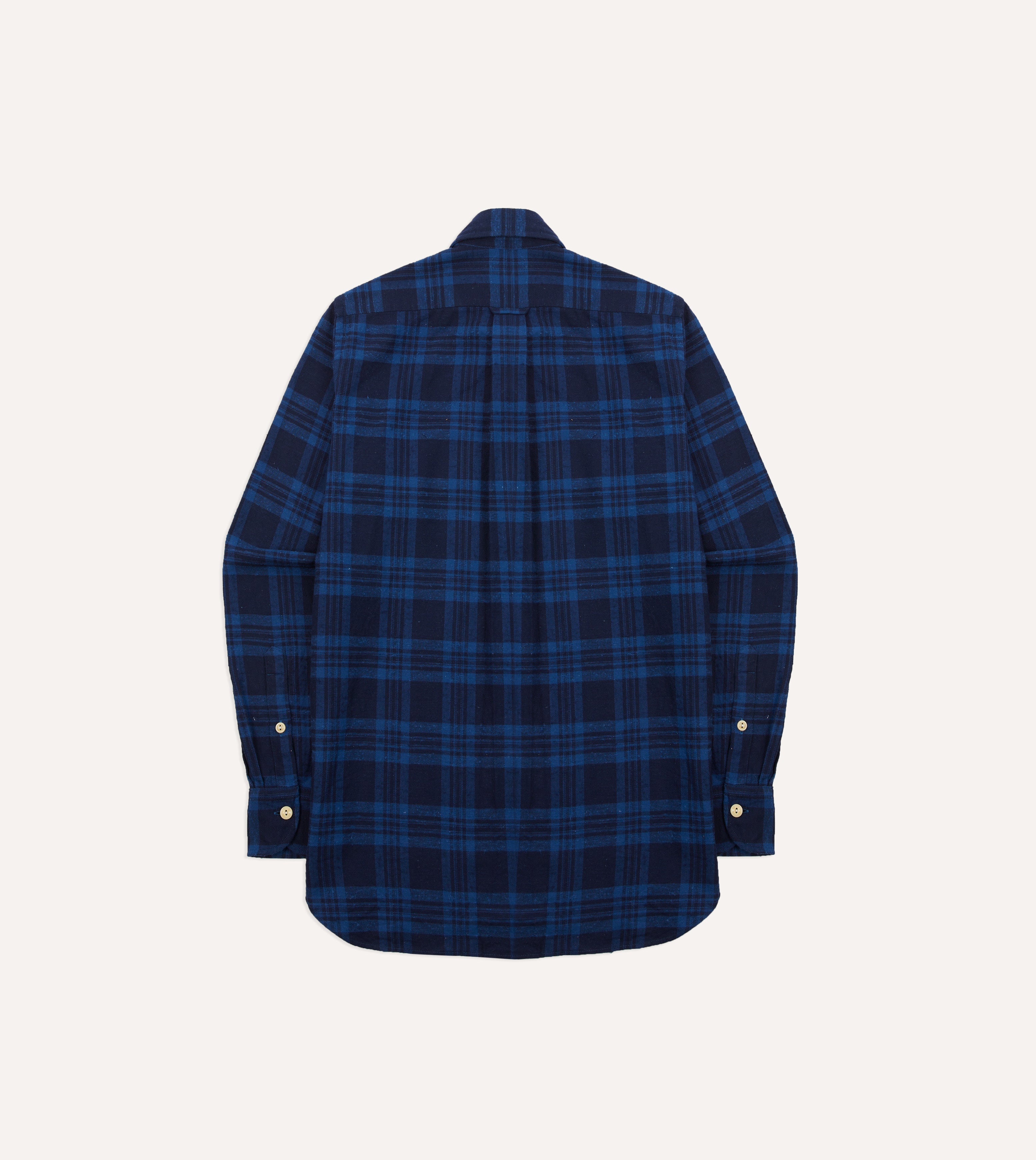 Navy Check Brushed Cotton Two-Pocket Work Shirt