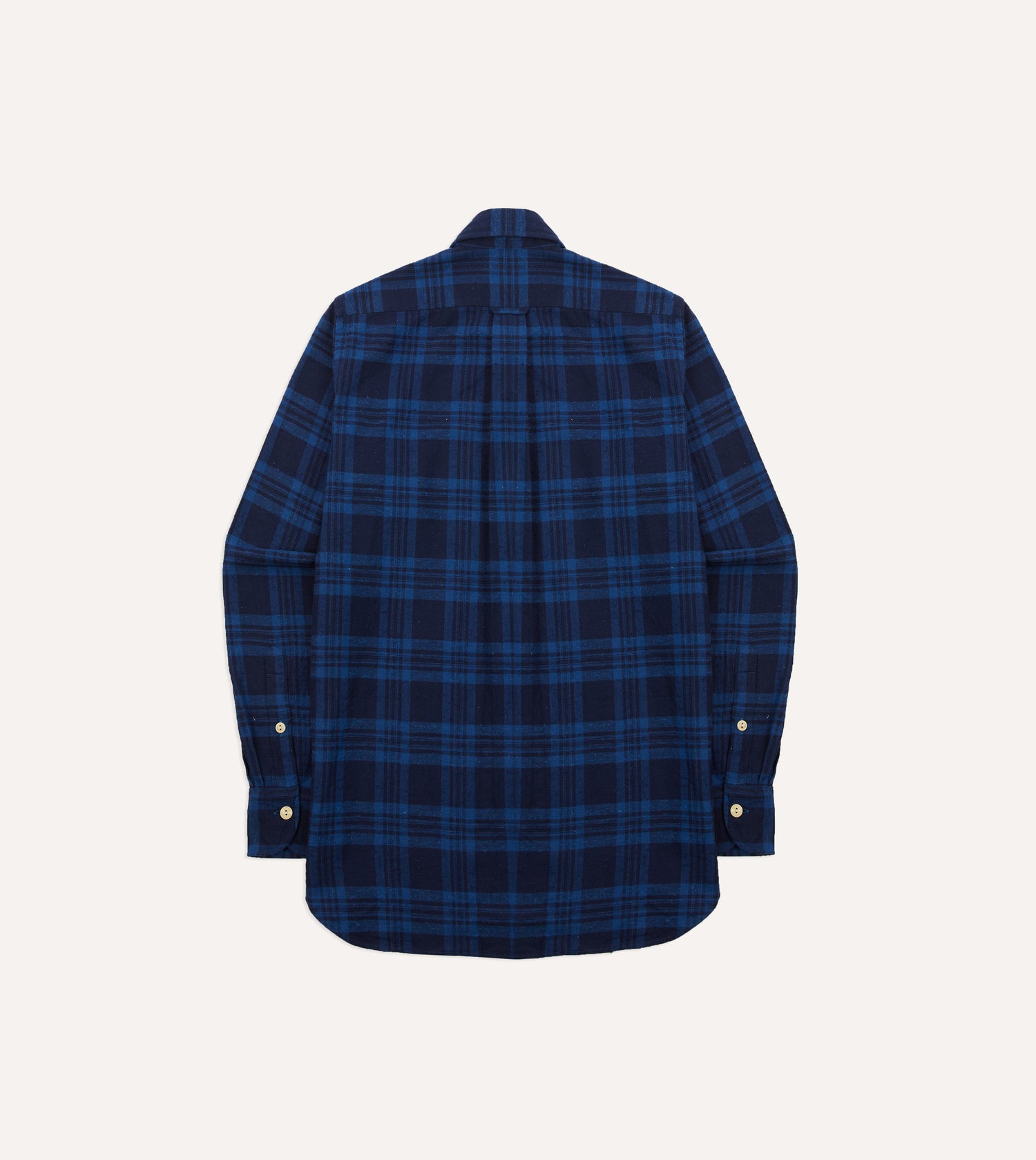 Navy Check Brushed Cotton Two-Pocket Work Shirt