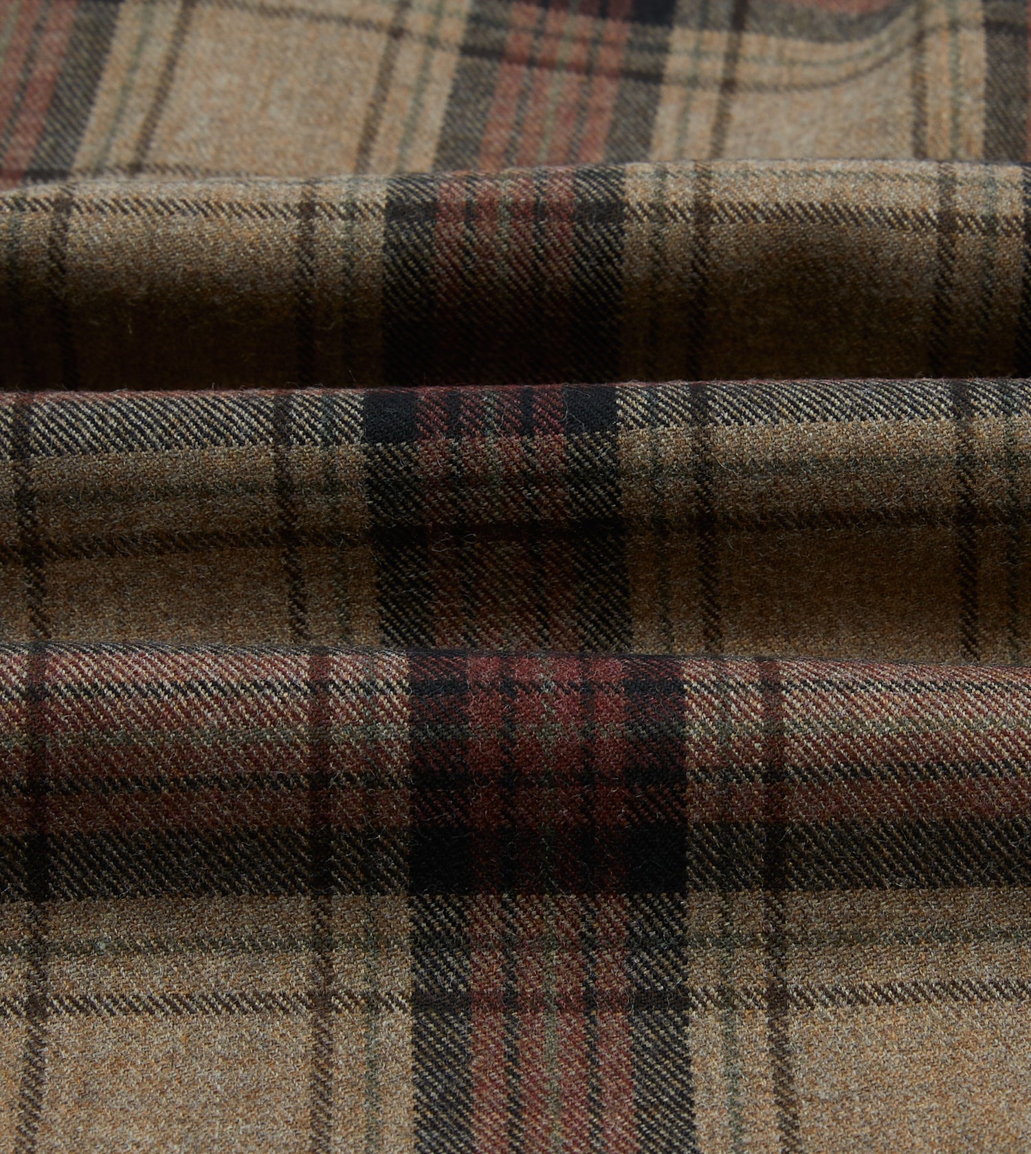 Brown Check Wool Two-Pocket Camp Collar Work Shirt