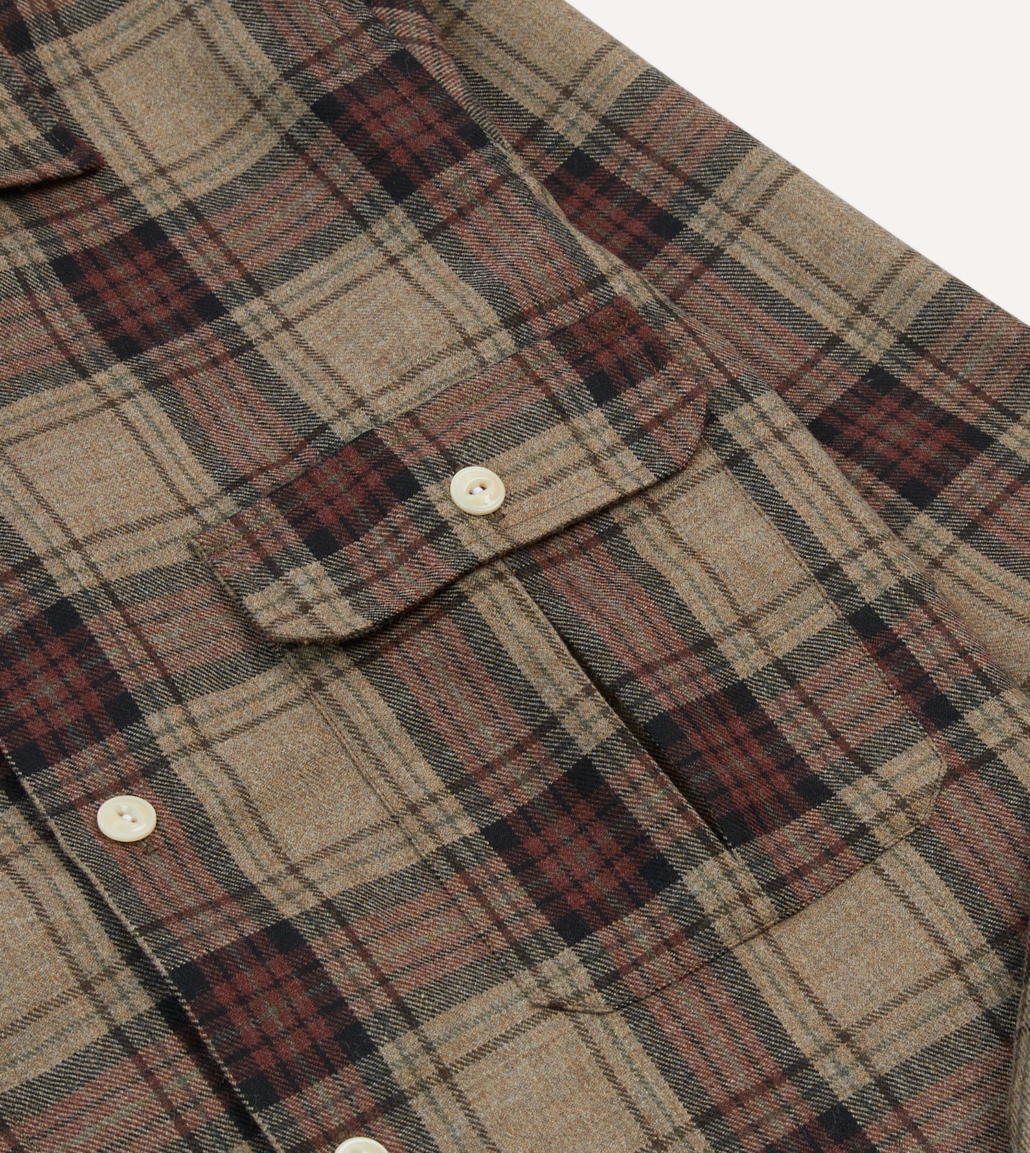 Brown Check Wool Two-Pocket Camp Collar Work Shirt