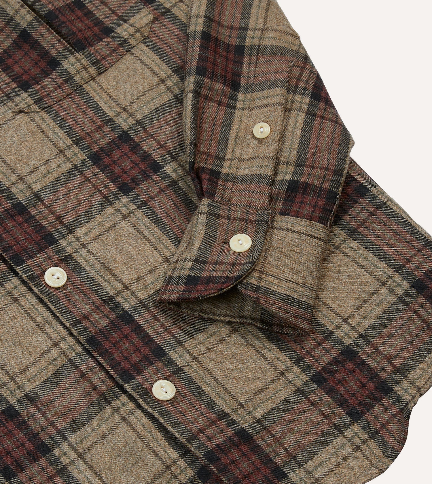 Brown Check Wool Two-Pocket Camp Collar Work Shirt