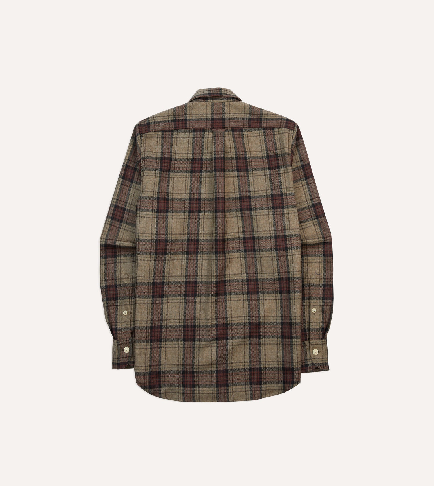 Brown Check Wool Two-Pocket Camp Collar Work Shirt