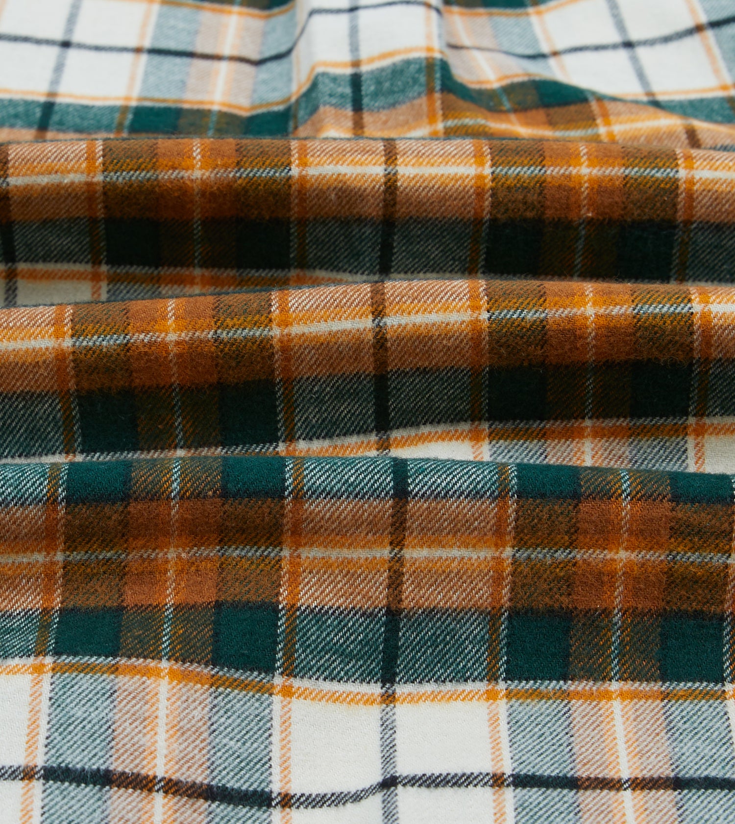 Ecru and Orange Check Cotton Two-Pocket Work Shirt