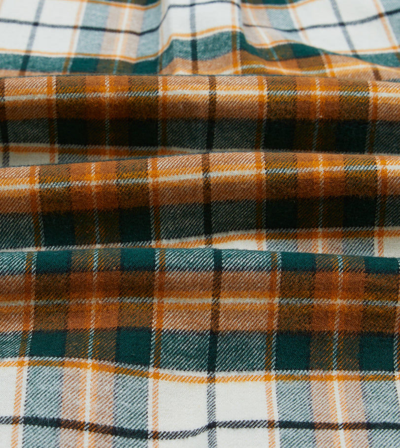 Ecru and Orange Check Cotton Two-Pocket Work Shirt