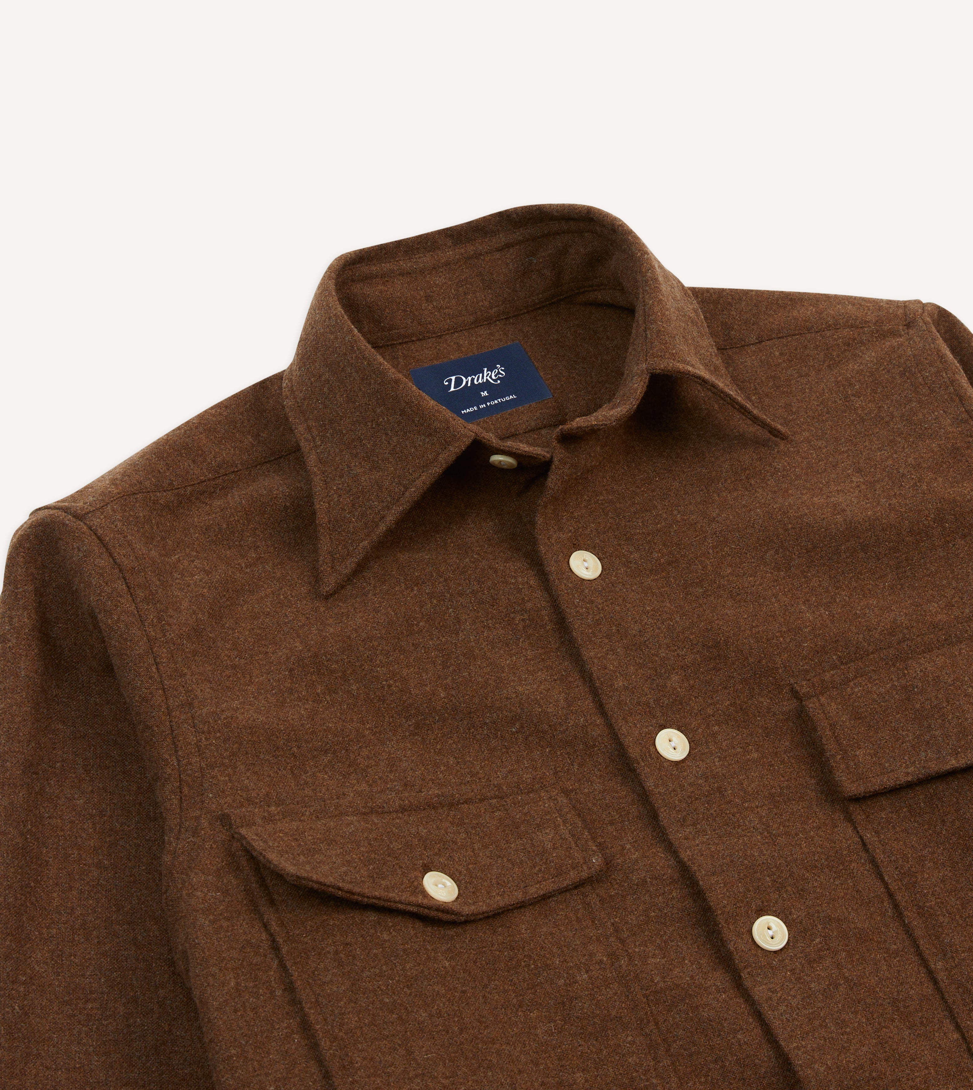 Brown Wool Two-Pocket Work Shirt – Drakes US
