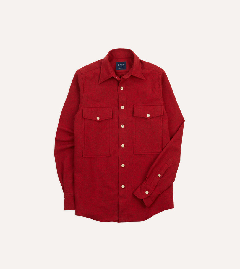 Red Wool Two-Pocket Work Shirt