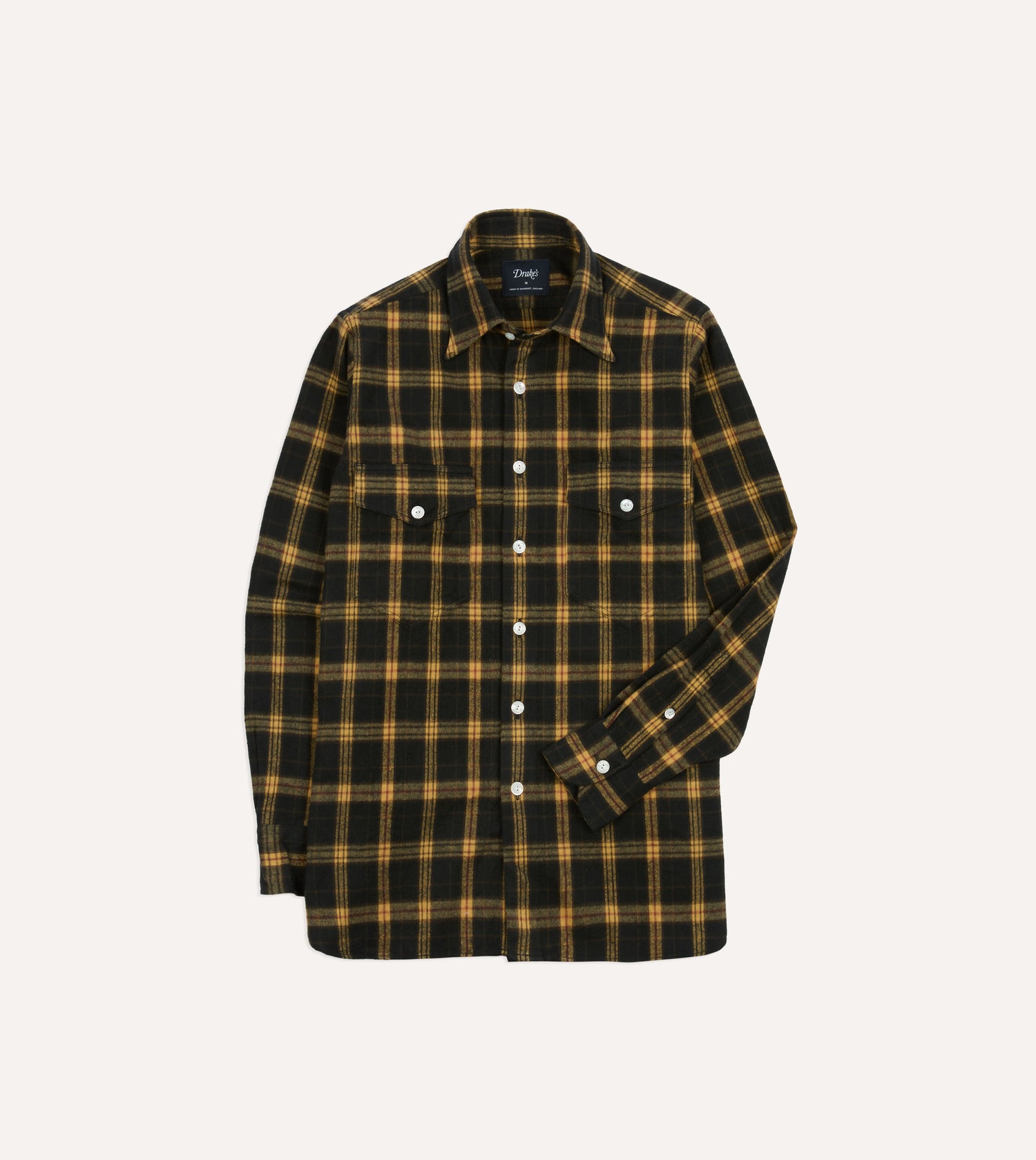 Green and Yellow Brushed Cotton Long Point Collar Work Shirt