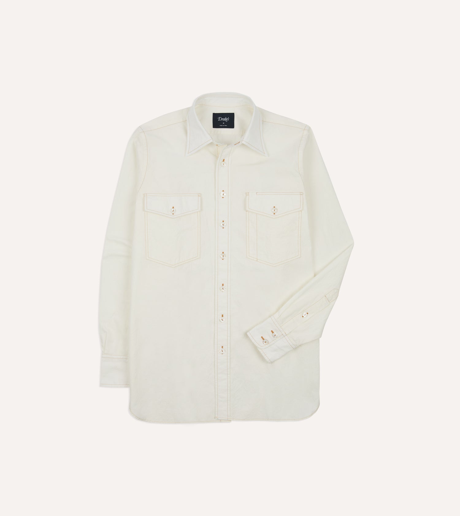 White Cotton-Linen Two-Pocket Work Shirt