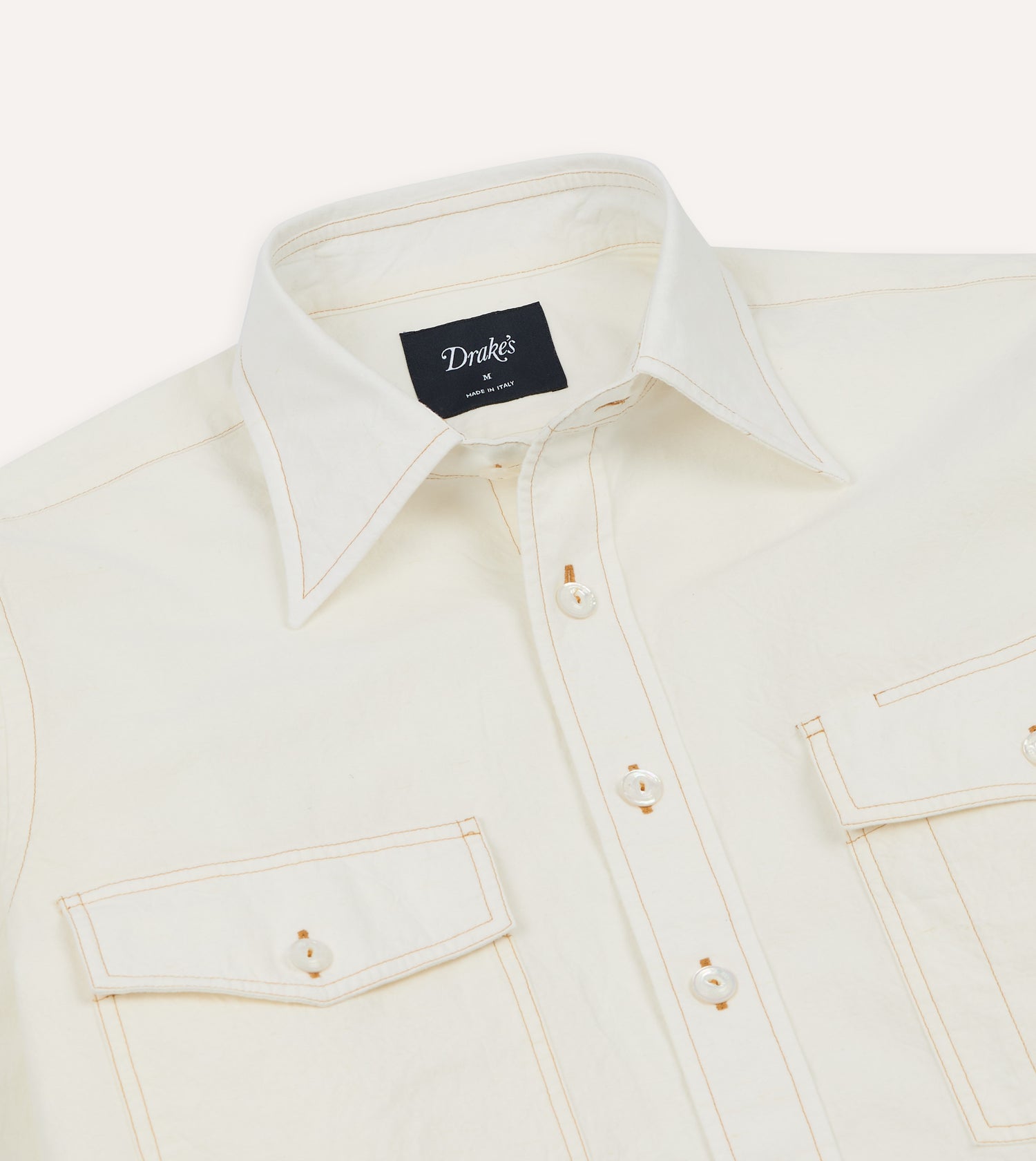 White Cotton-Linen Two-Pocket Work Shirt